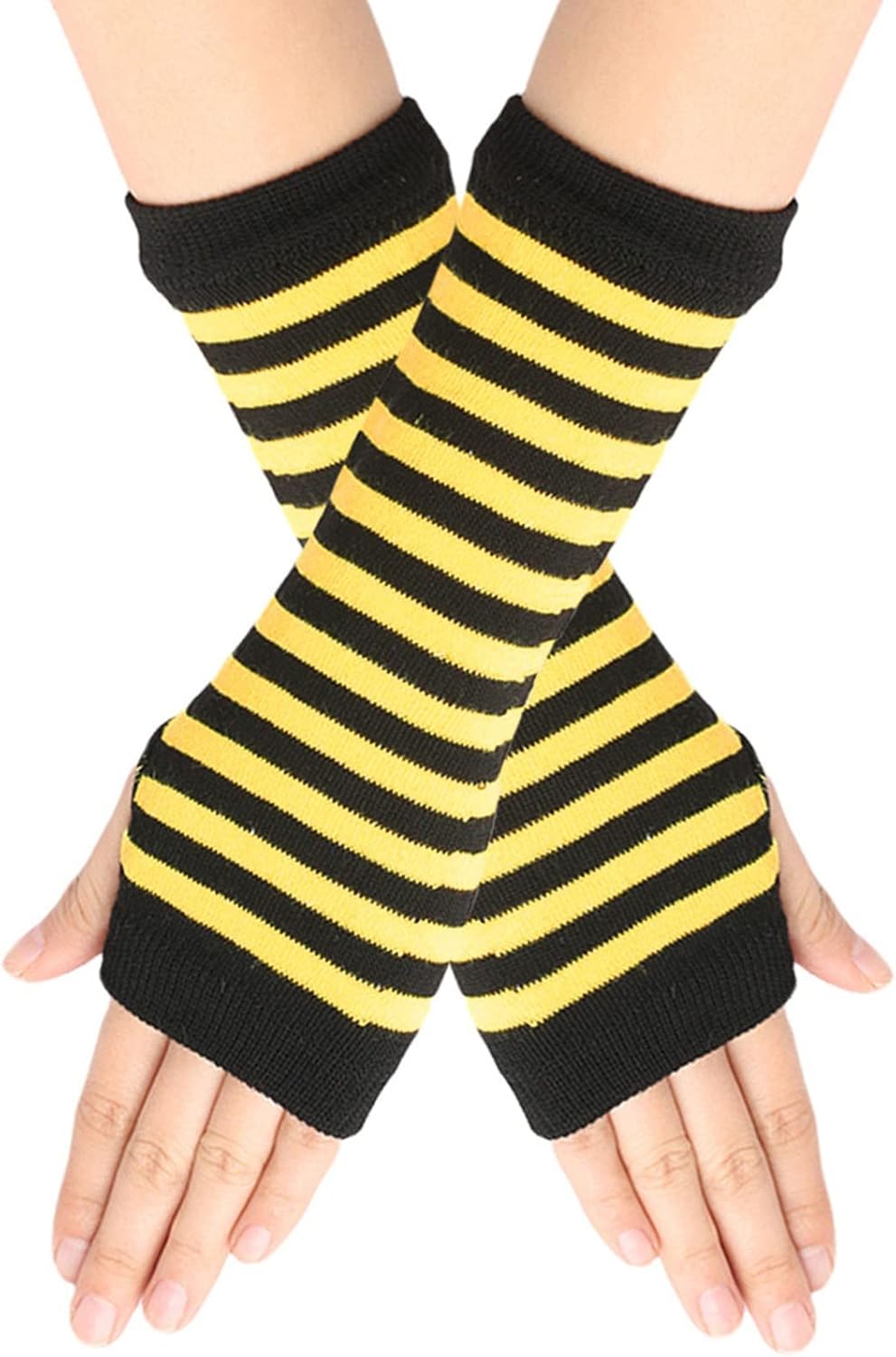 Warm Fingerless Gloves for Kids - Knit Arm Warmers with Stripe Design