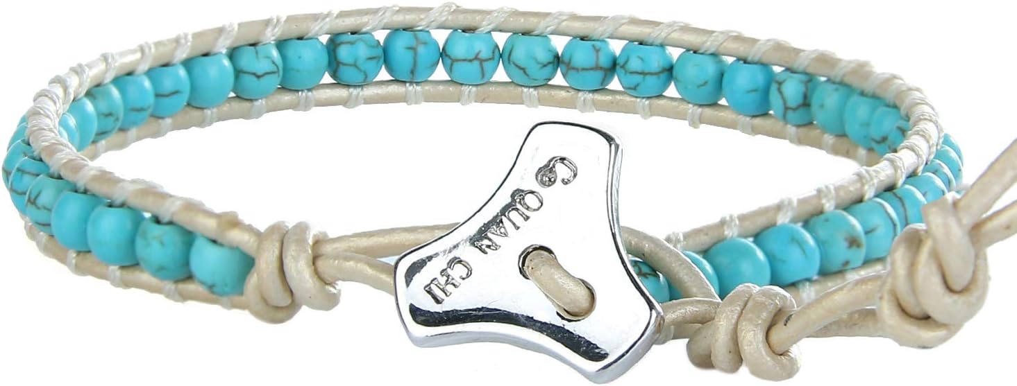 Turquoise Bracelet Adjustable Womens Leather cervical beaded bracelet