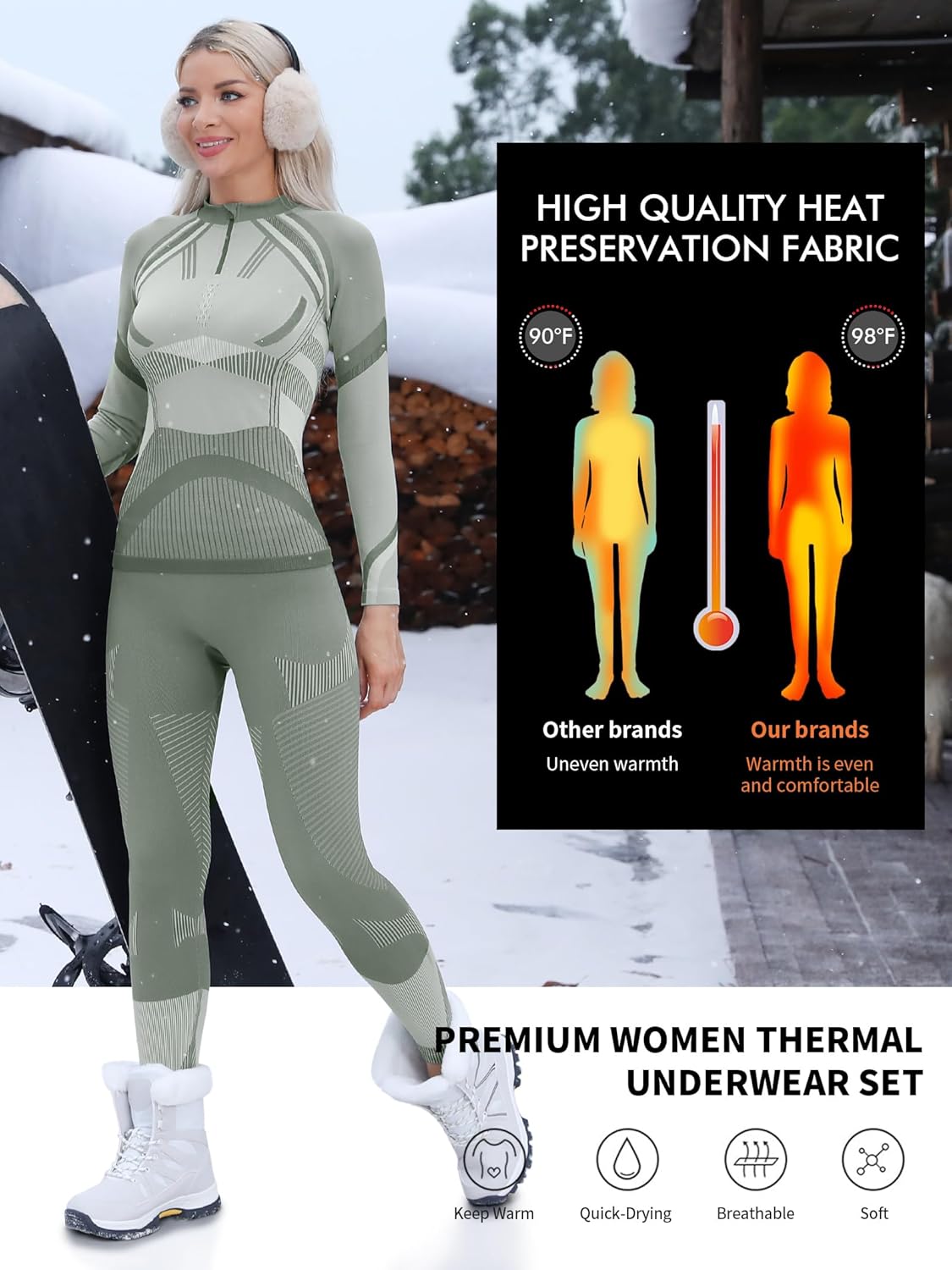 ATTRACO Thermal Underwear Sets Half Zip women - Warm Durable