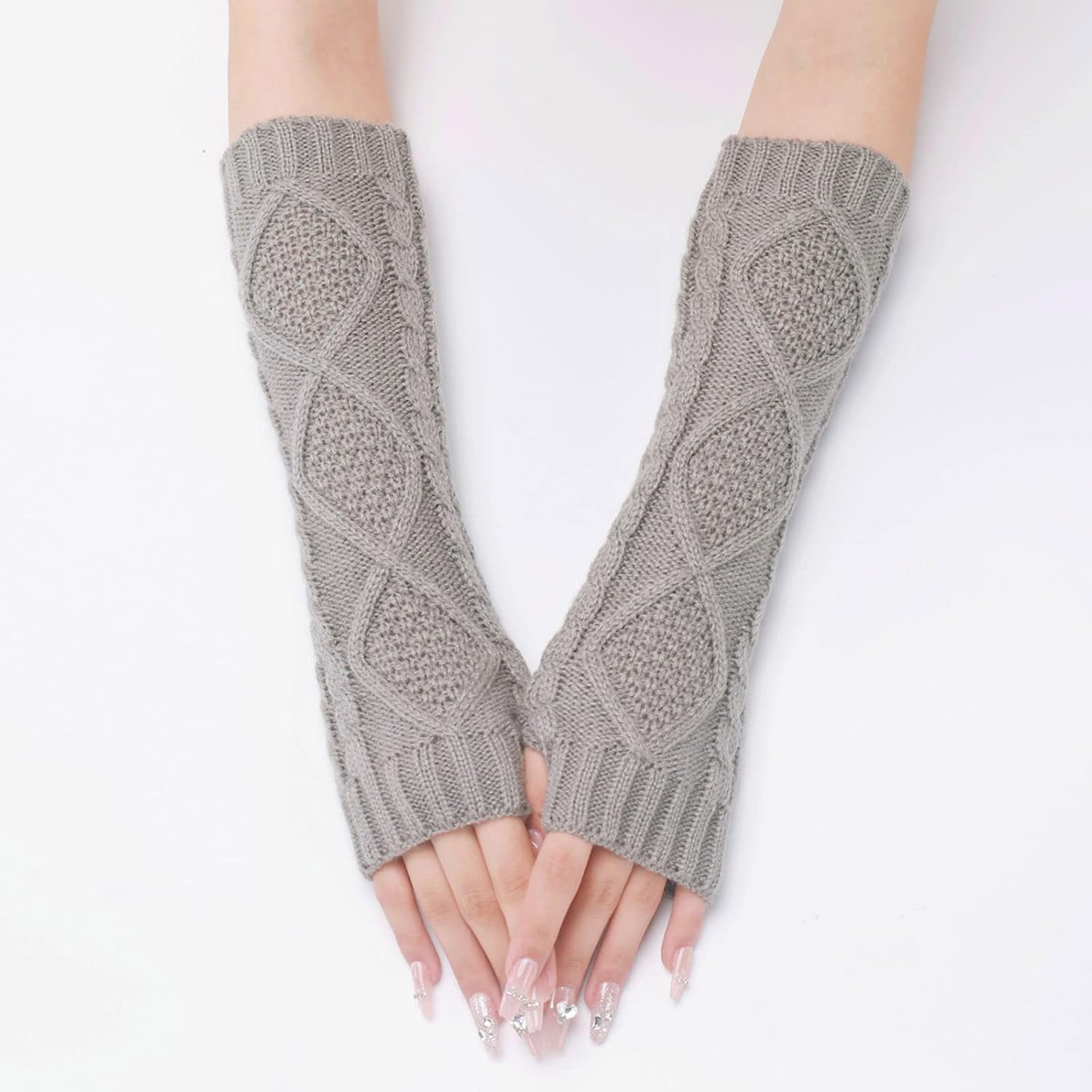 Womens Fingerless Arm Warmers with Thumb Hole Soft Cashmere