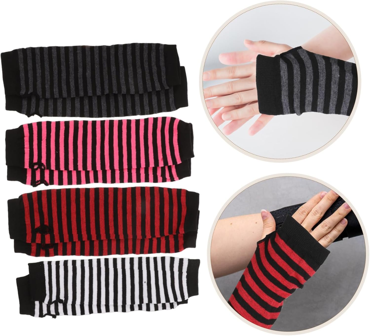 BESPORTBLE Women Fingerless Mittens Arm Warmers with Striped Design