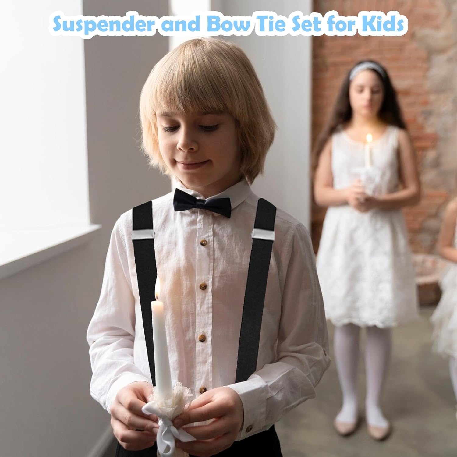 Adjustable Bow Ties and Suspenders for Boys Set