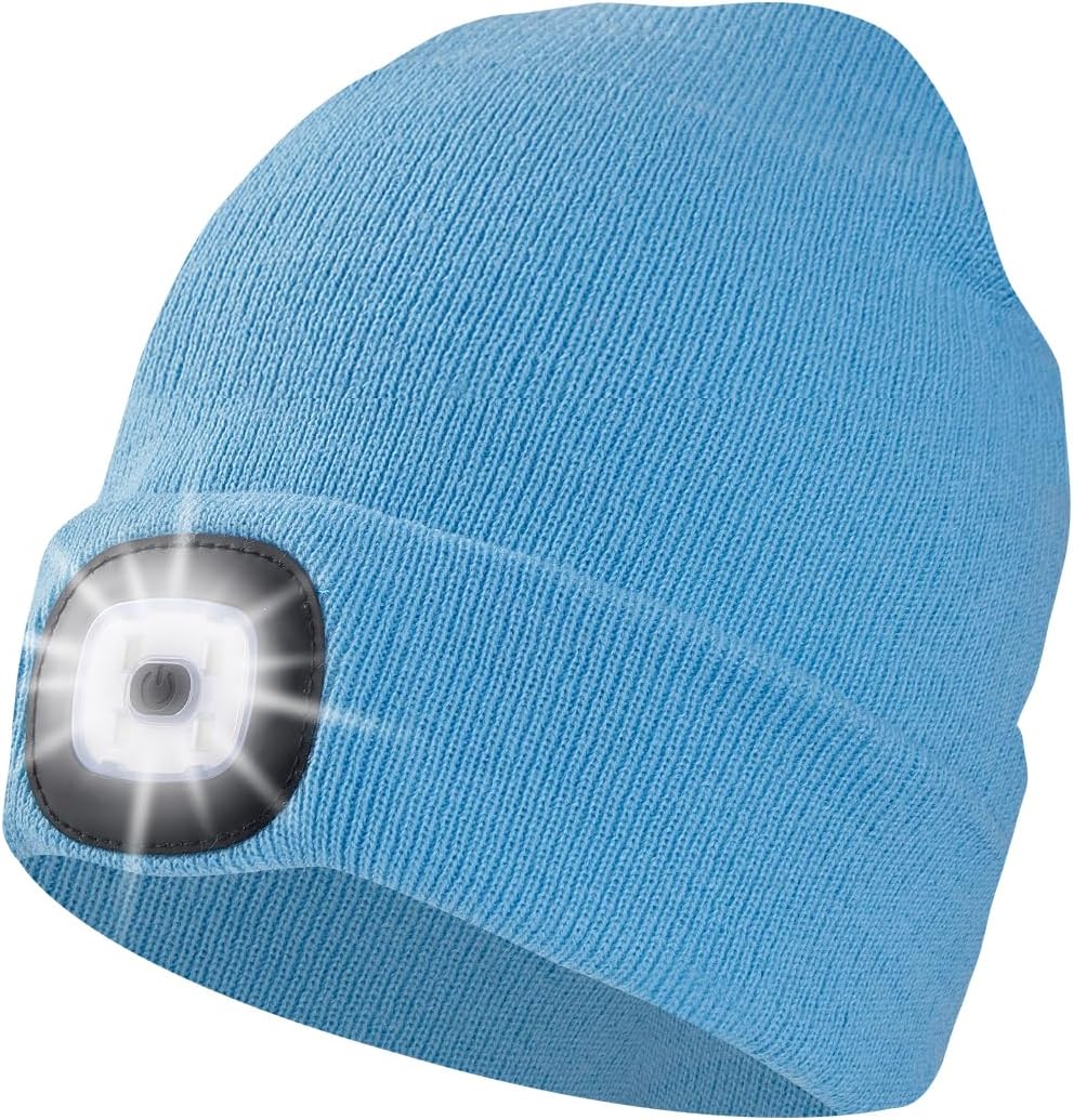 USB Rechargeable LED Beanie Hat for Winter Safety and Outdoor Use