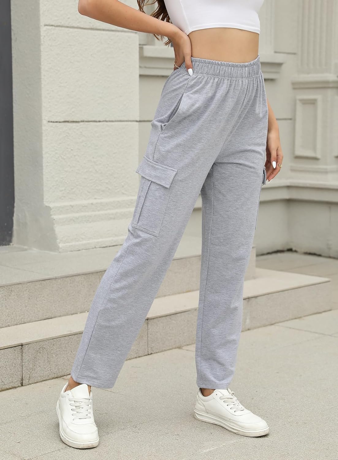 Womens High Waisted Cargo Sweatpants with Pockets