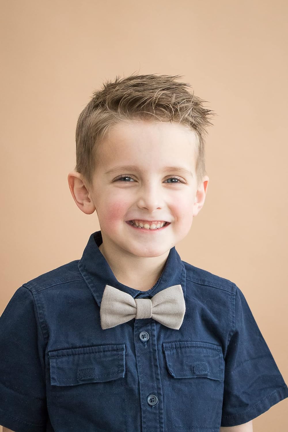 Handmade Pre-Tied Clip on Bow Tie for Baby Small Woven Taupe