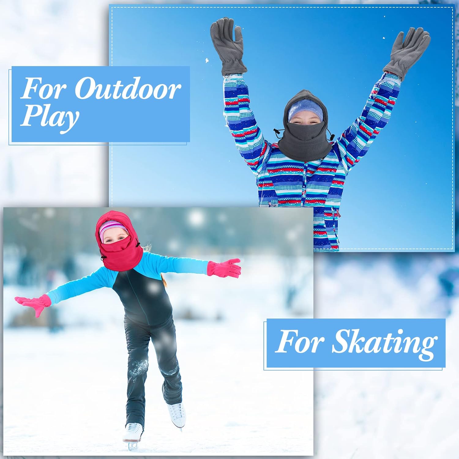Handepo Kids Winter Gloves Set - Windproof Ski Mask for Neck Face Head