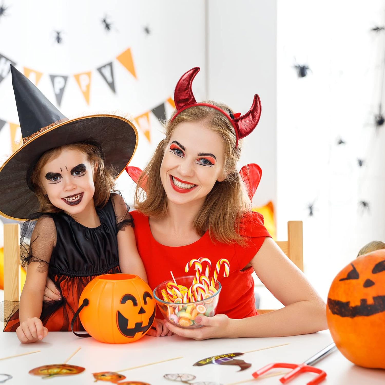 Devil Horns Headband Set 6pcs Glitter Halloween Accessory