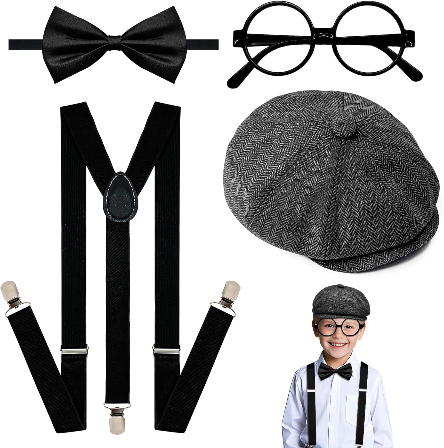 Classic 4-Piece Suspender Set for Boys - 1920s Recreation Accessories