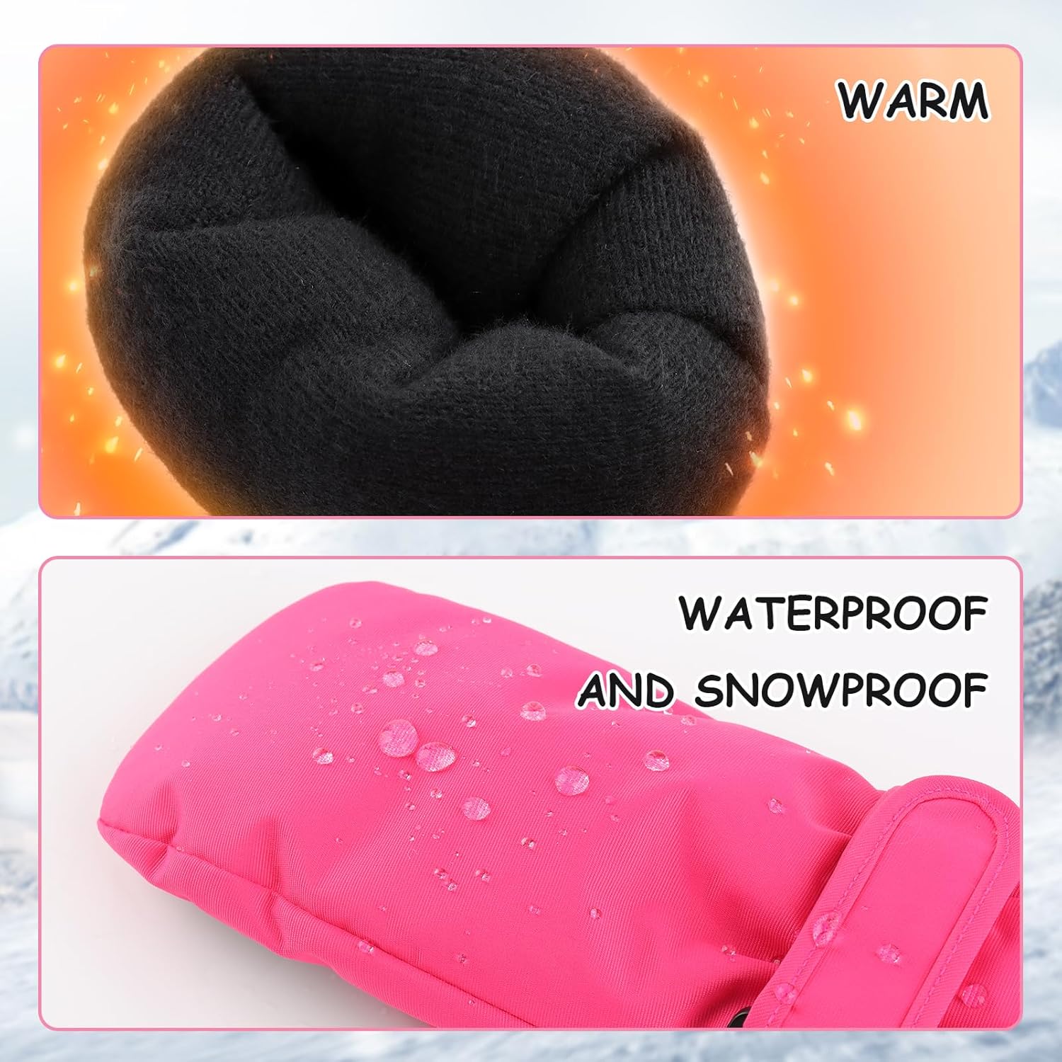Duoyeree Waterproof Kids Mittens with Fleece Lining for Winter