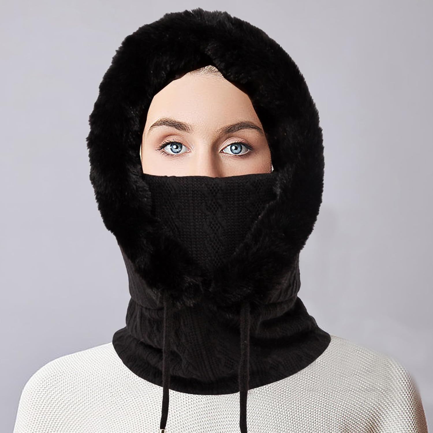 ASIJUNTYECHO Warm Windproof Fluffy Balaclava Face Mask for Women Men
