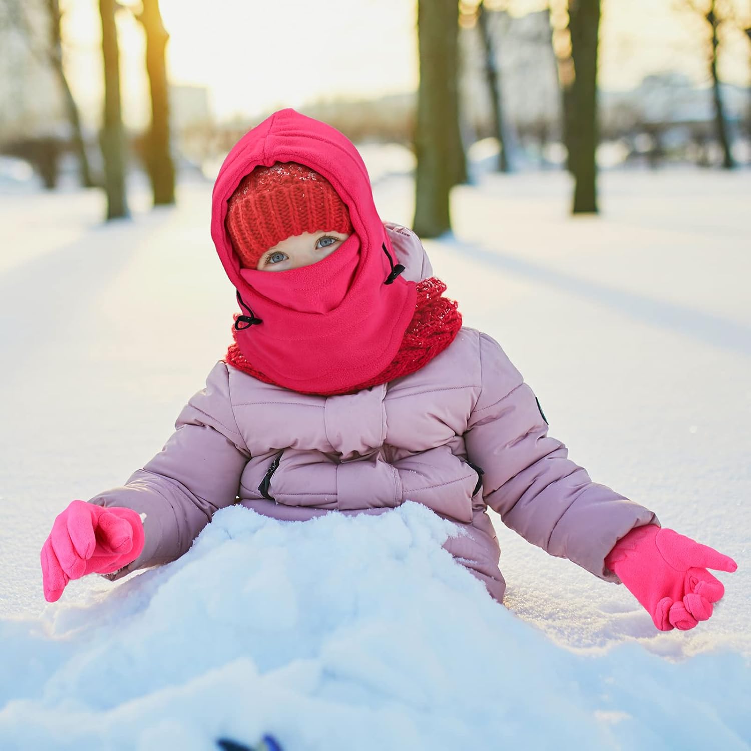 Handepo Kids Winter Gloves Set - Windproof Ski Mask for Neck Face Head