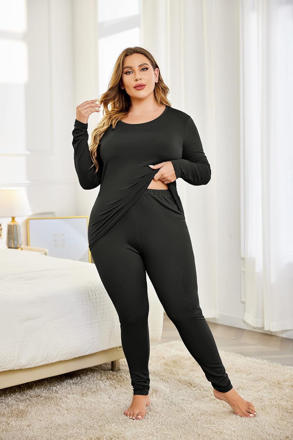 INVOLAND Thermal Plus Size Pajama Set for Women