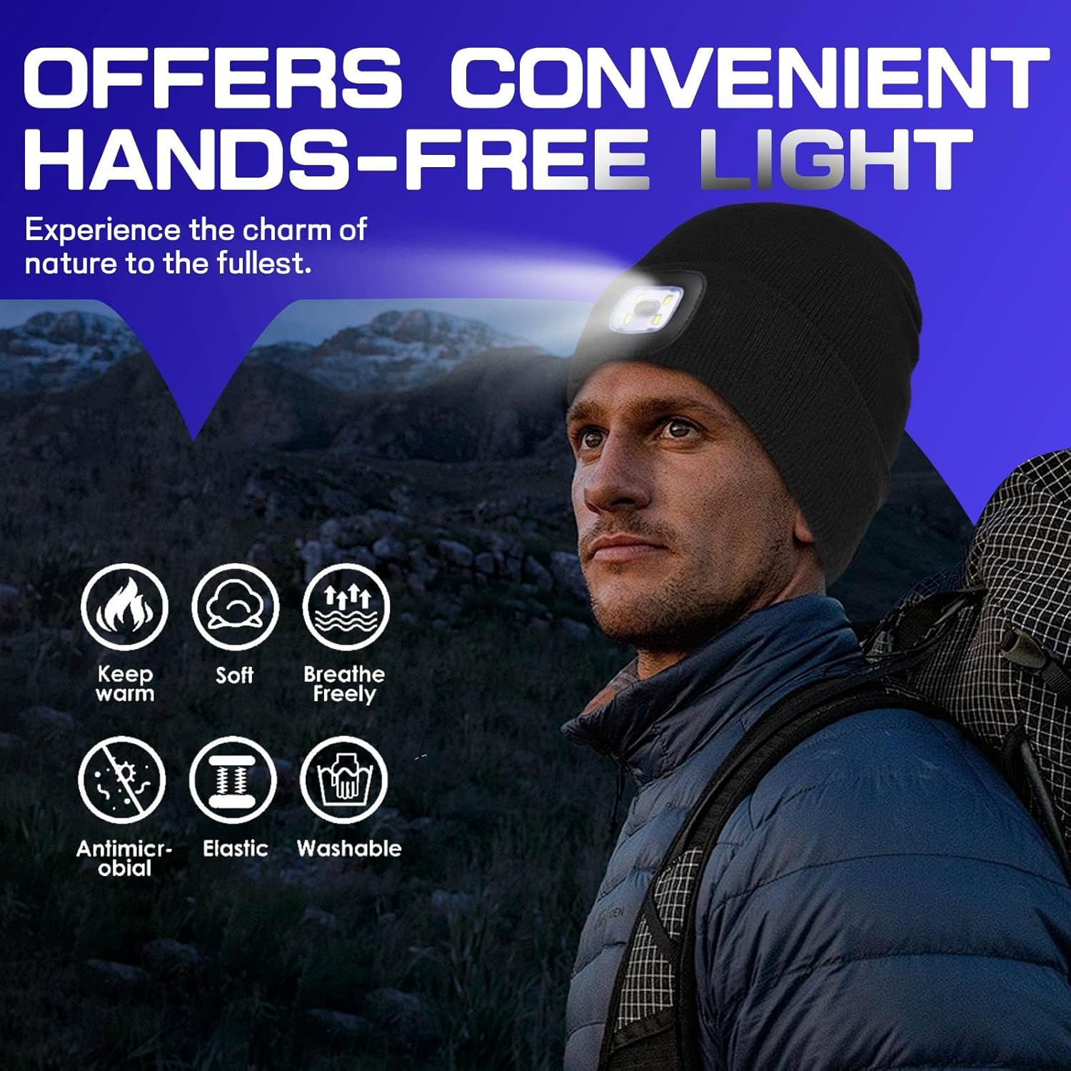 USB Rechargeable LED Beanie Hat for Winter Safety and Outdoor Use
