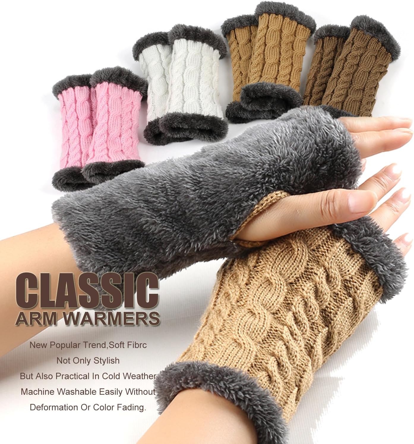 Fur Winter Knit Mitten Women Thumb Hole Gloves
