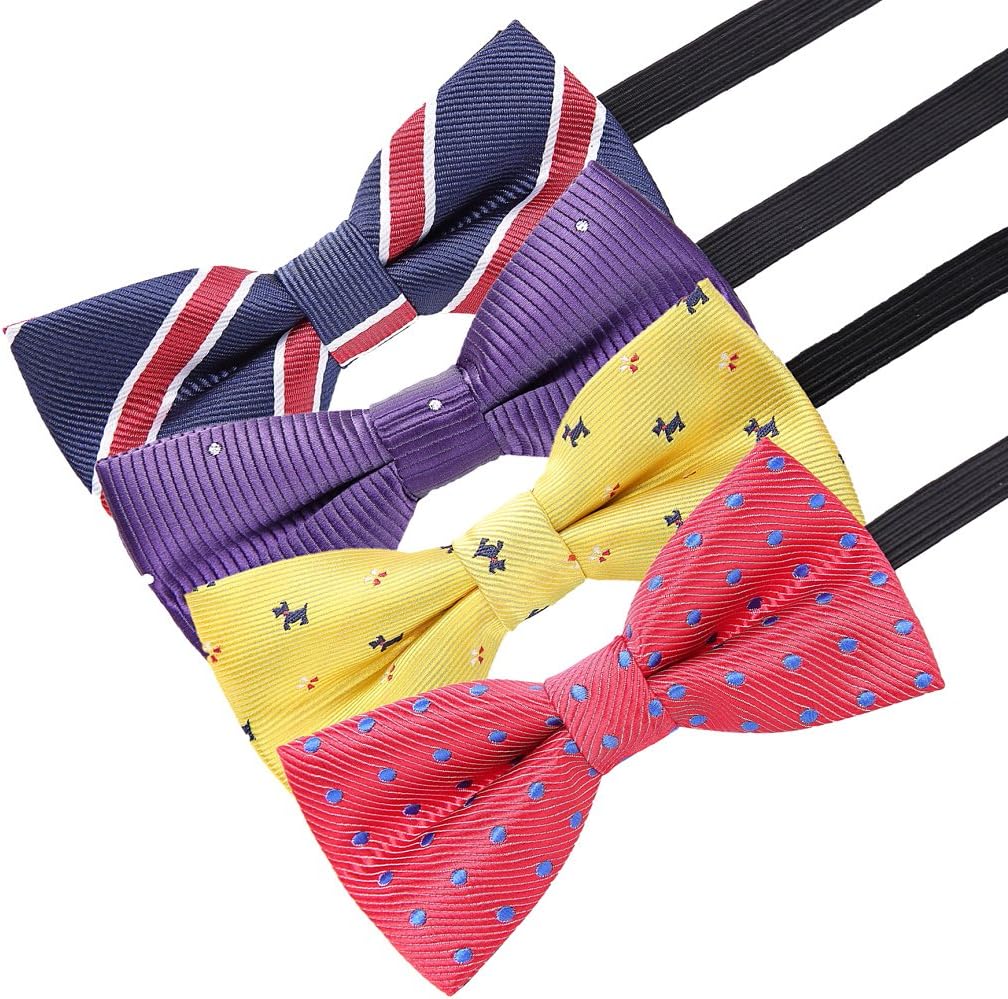 AUSKY 4 Pack Adjustable Pre-tied Bow Ties for Boys