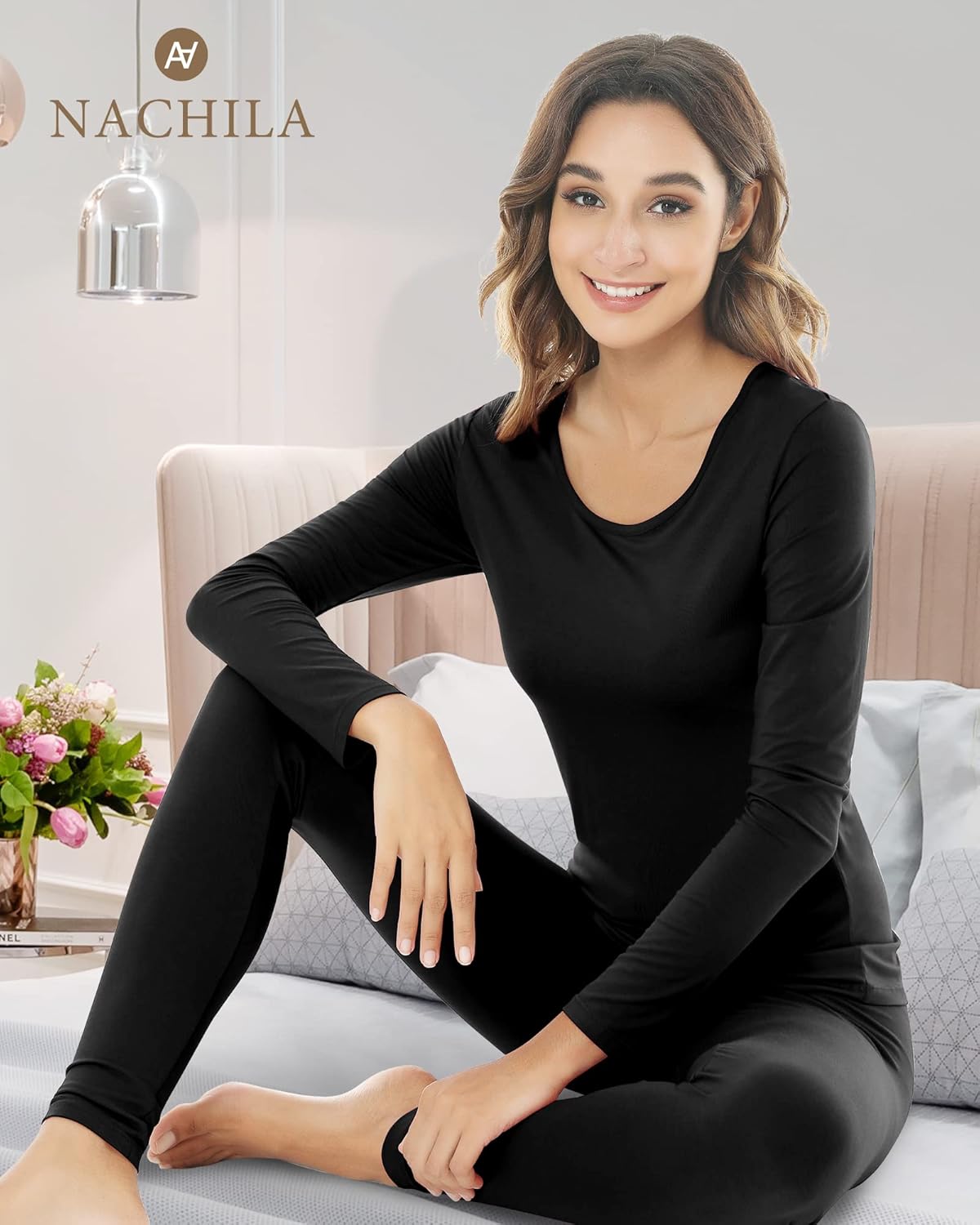 NACHILA Thermal Underwear for Women - Viscose Bamboo Soft Long Johns Set