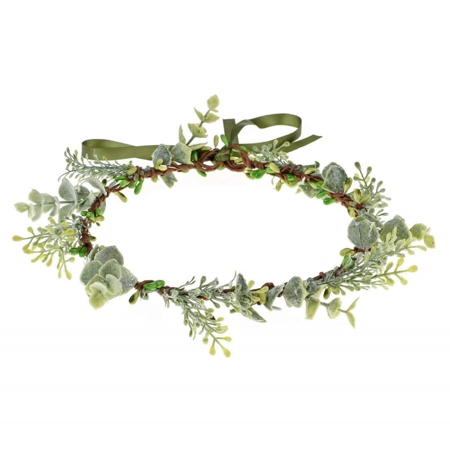 Dazzling Bridal Green Leaf Eucalyptus Crown Headband for Weddings Festivals