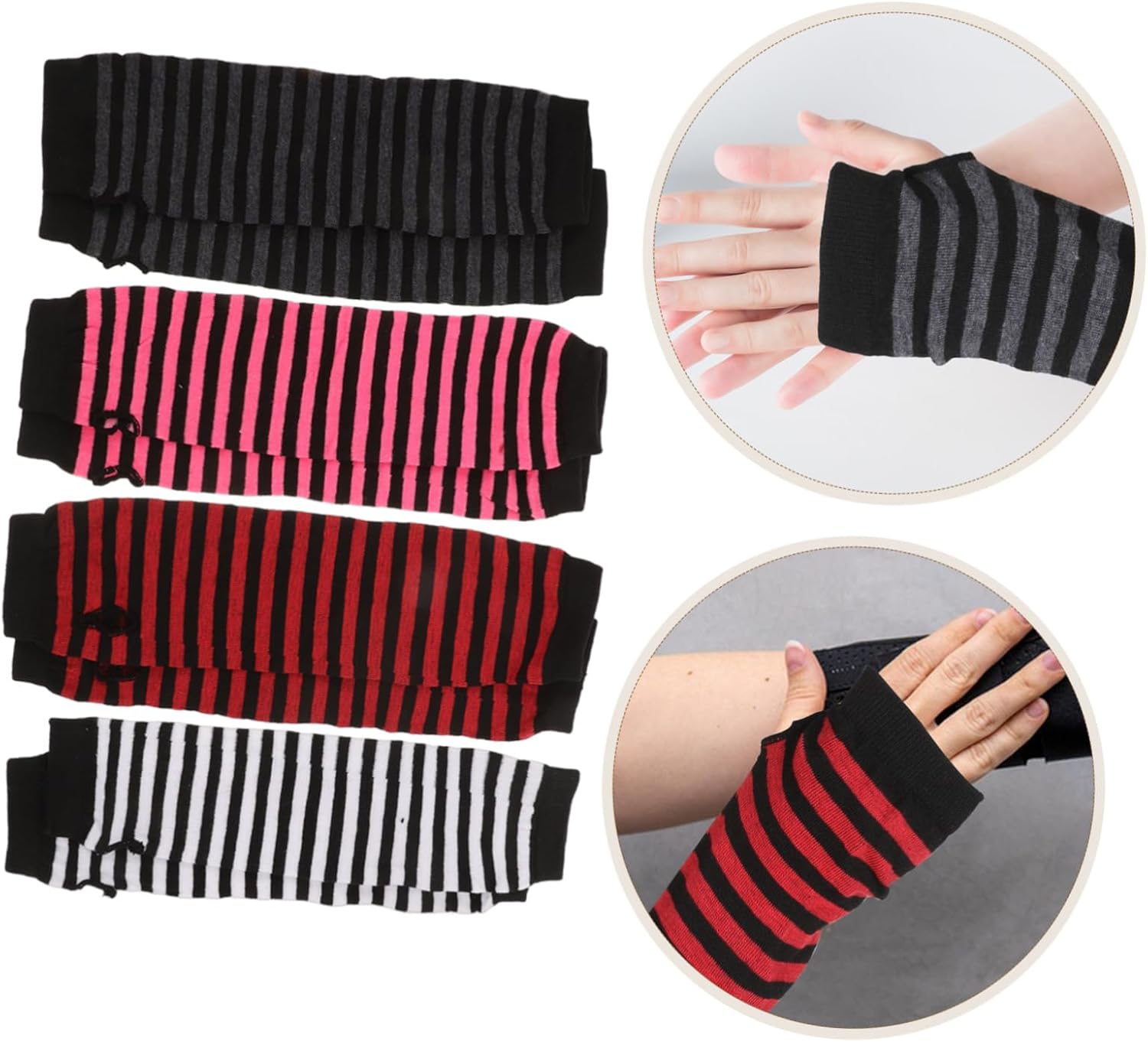 Women Fingerless Knitted Striped Arm Warmers for Winter