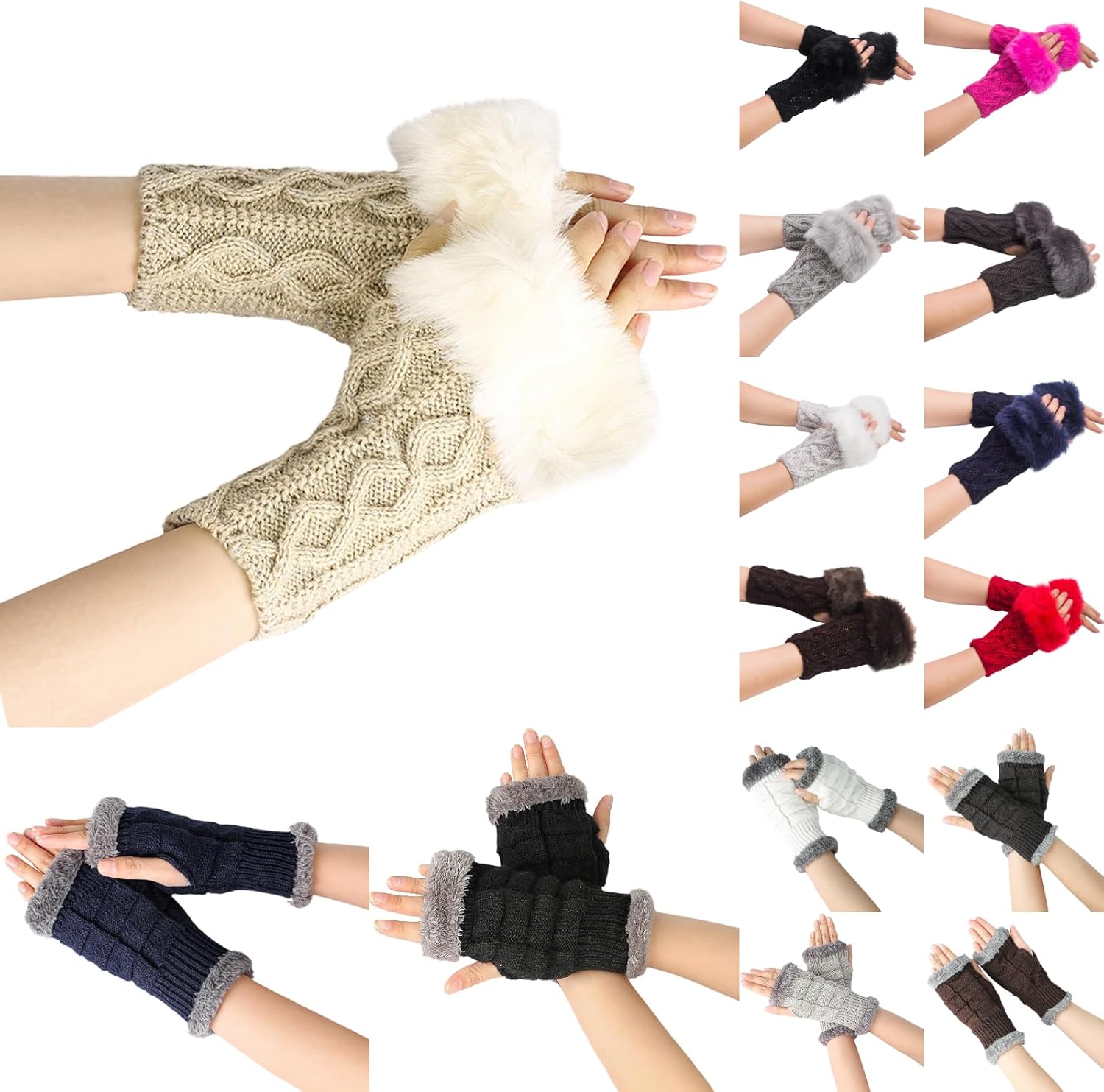 Furry Knitted glove set for Women - Winter Arm Warmers Hand Protectors