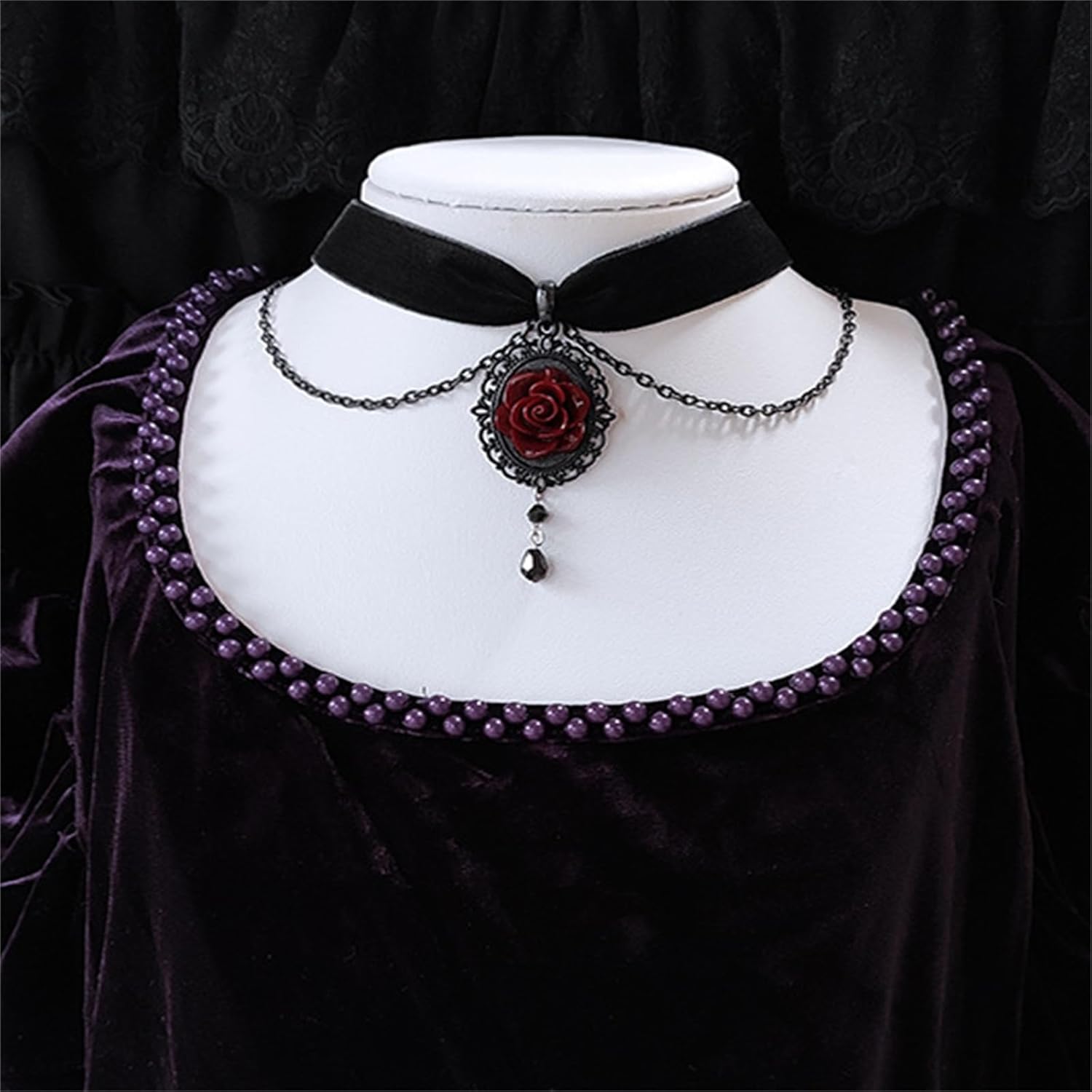 Gothic Black Rose Pendant Choker Necklace for Women