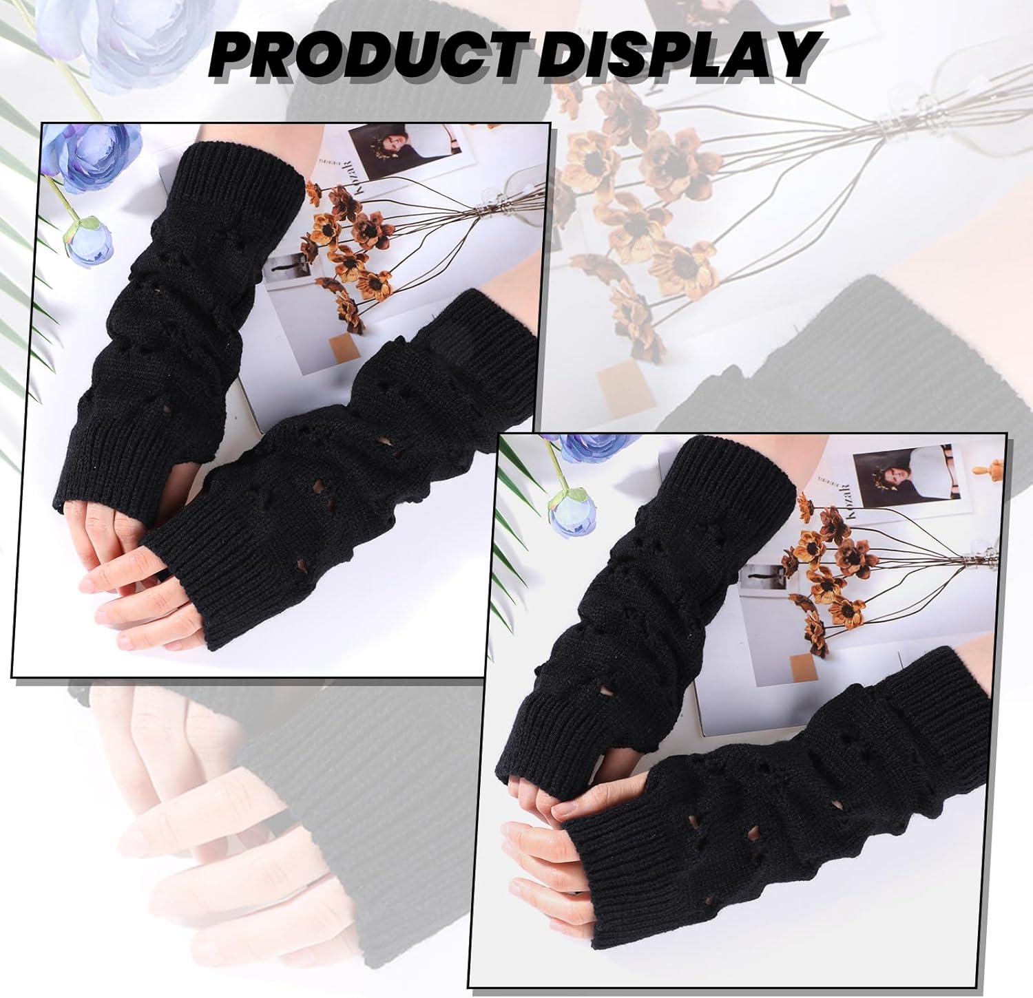 Abeillo Y2K Knit Ripped Arm Warmers for Girls Fashionable Warm 12Inch Gloves