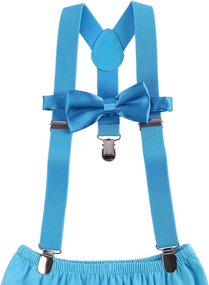 IBTOM CASTLE Baby Boys Cake Smash Outfit First Birthday Bloomers Bowtie Suspenders Set