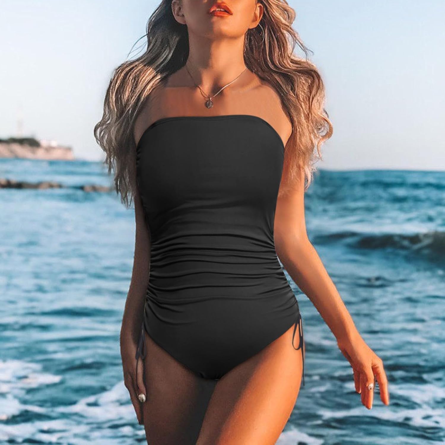 Stylish Patchwork Design One-Piece Swimsuit for Women - Strapless Swimsuit