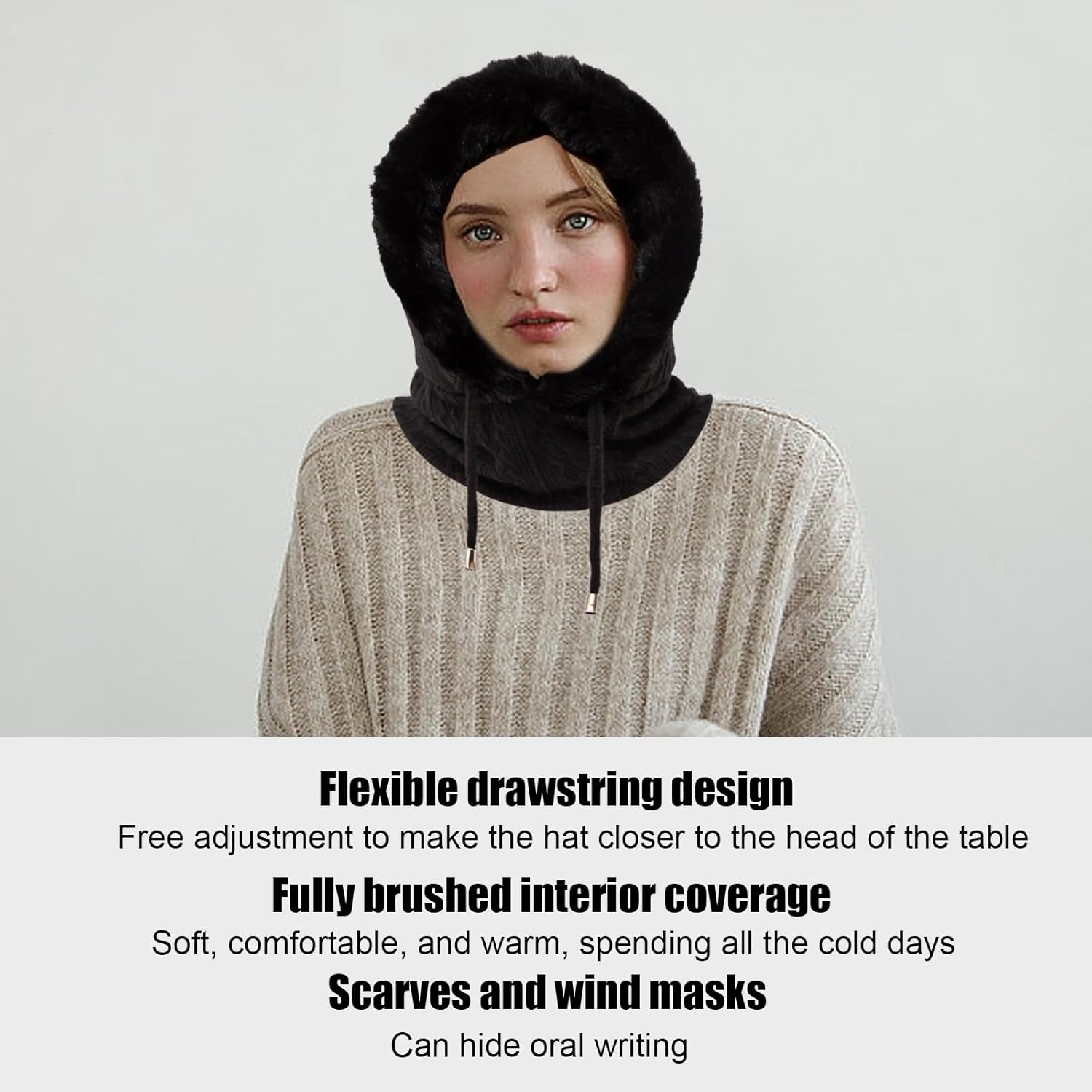 ASIJUNTYECHO Warm Windproof Fluffy Balaclava Face Mask for Women Men