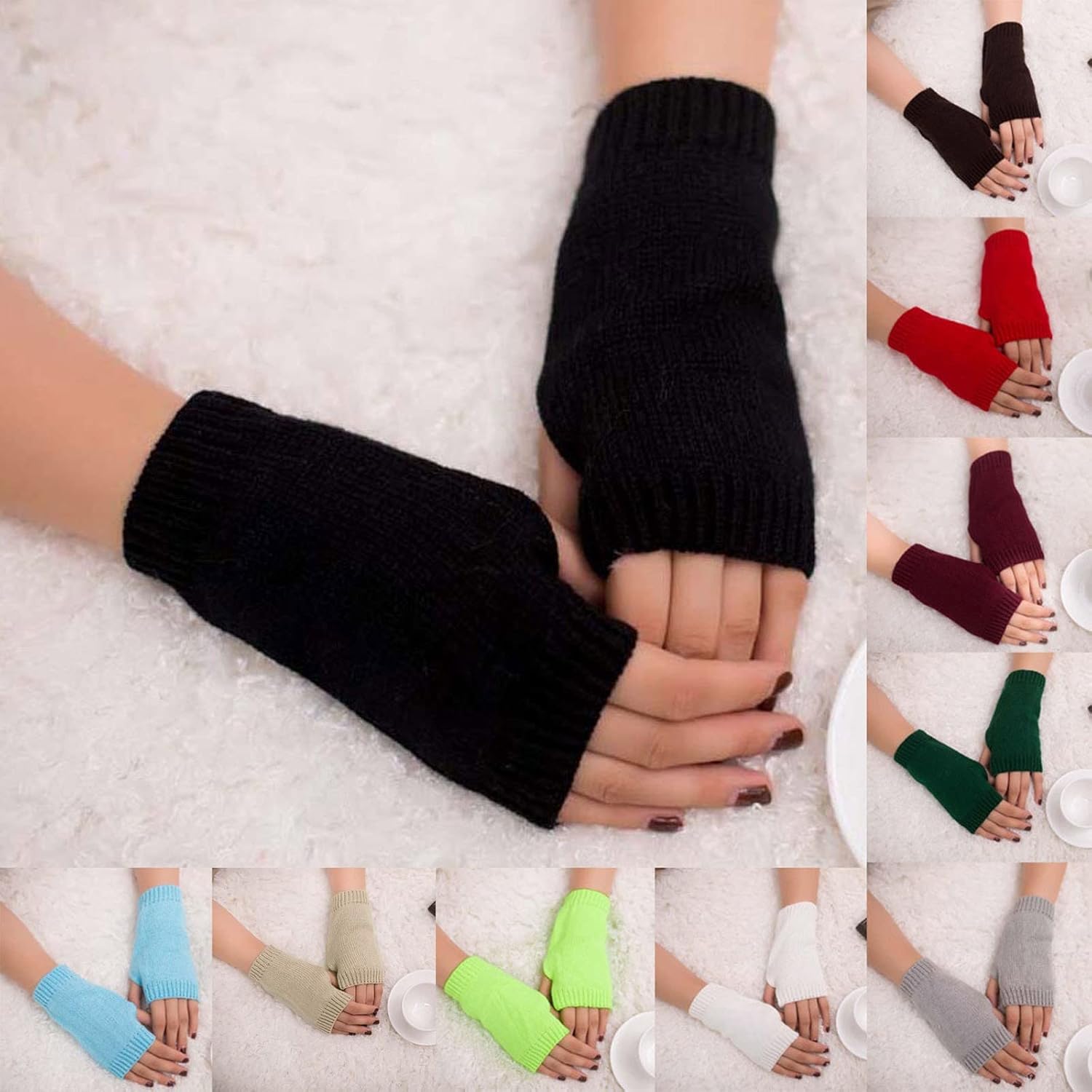 Warm Winter Armwarmers for Women Stretchy Knitted Gloves