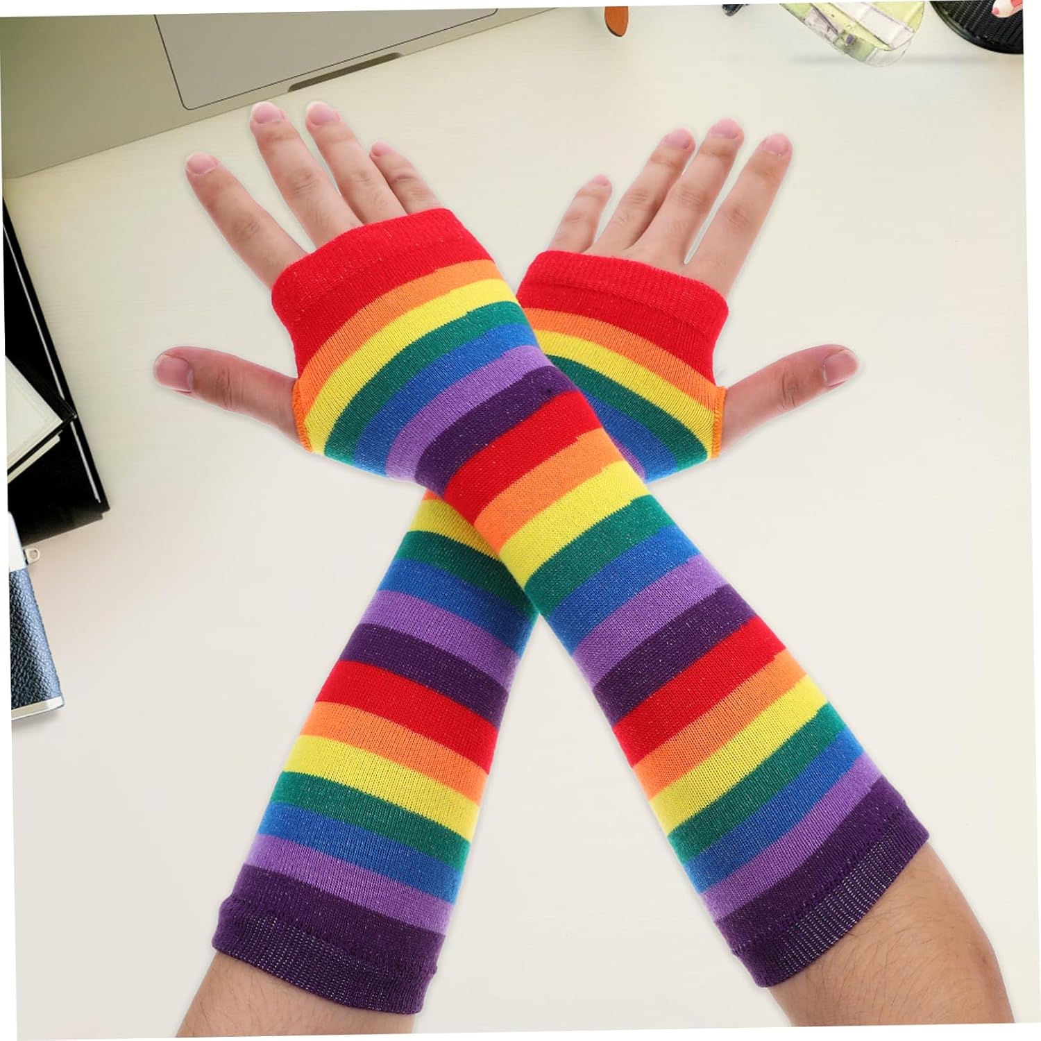 BestYash Rainbow Stripes Long Cuff Gloves Boys Girls Adults Comfortable