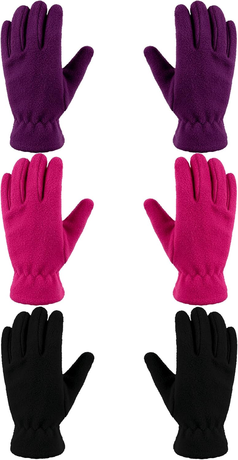 Geyoga 3 Pairs Kids Fleece Gloves
