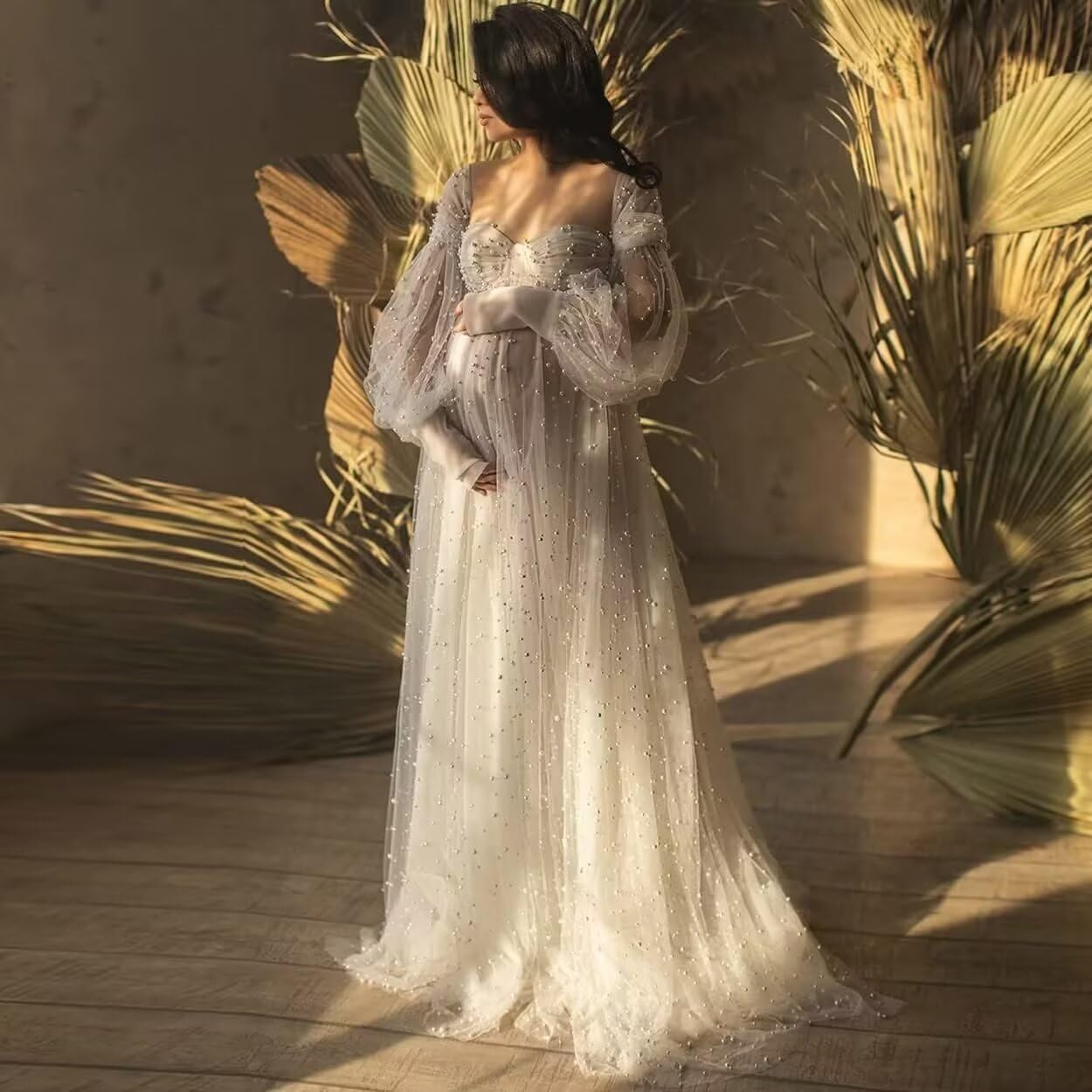 Off Shoulder Pearl Maternity Dress for Special Occasions