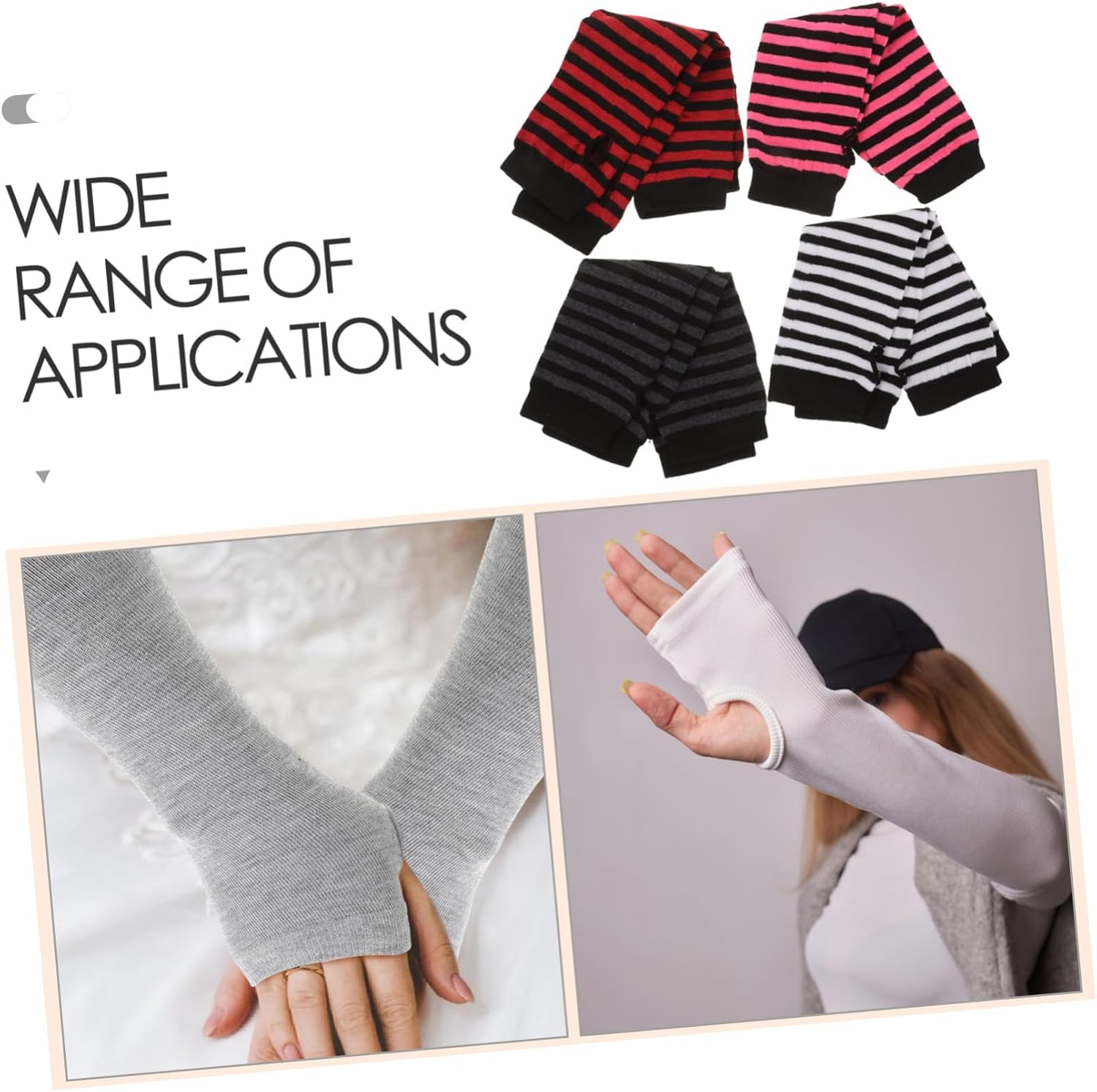 Women Fingerless Knitted Striped Arm Warmers for Winter