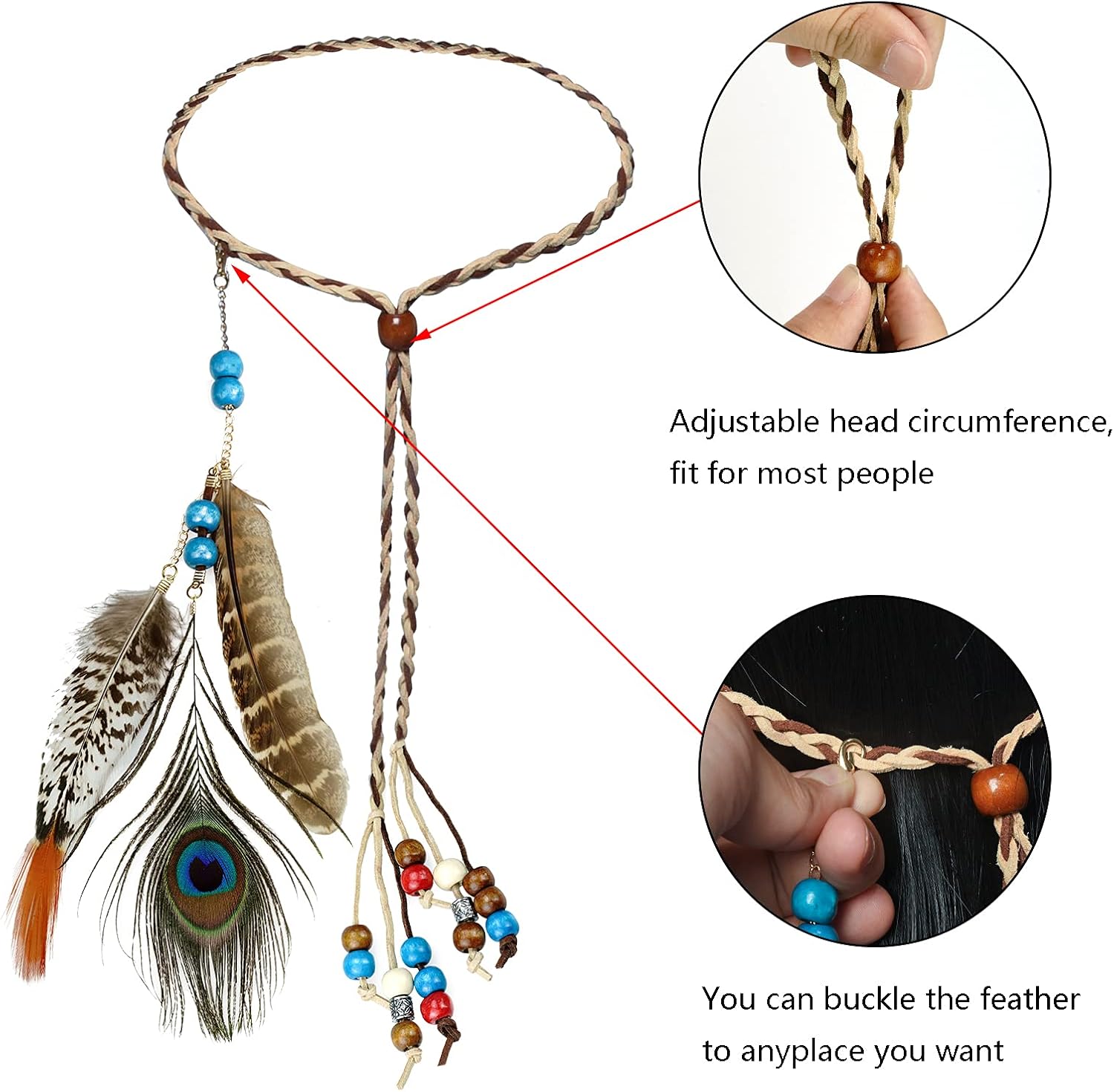 OBMWANG Boho Feather Headband for Women and Girls