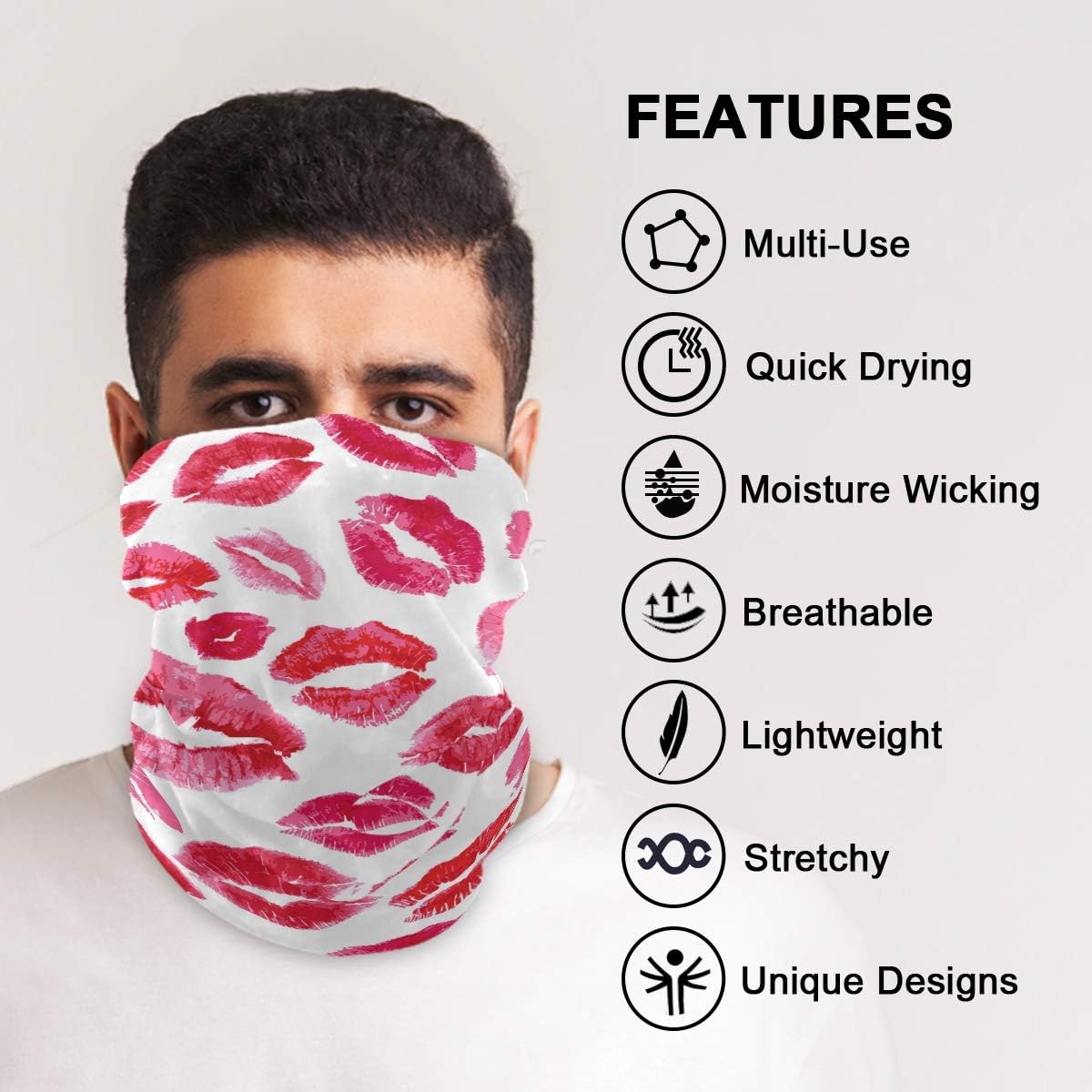 My Little Nest Balaclava Face Scarf Cover Pink Red Lips Print
