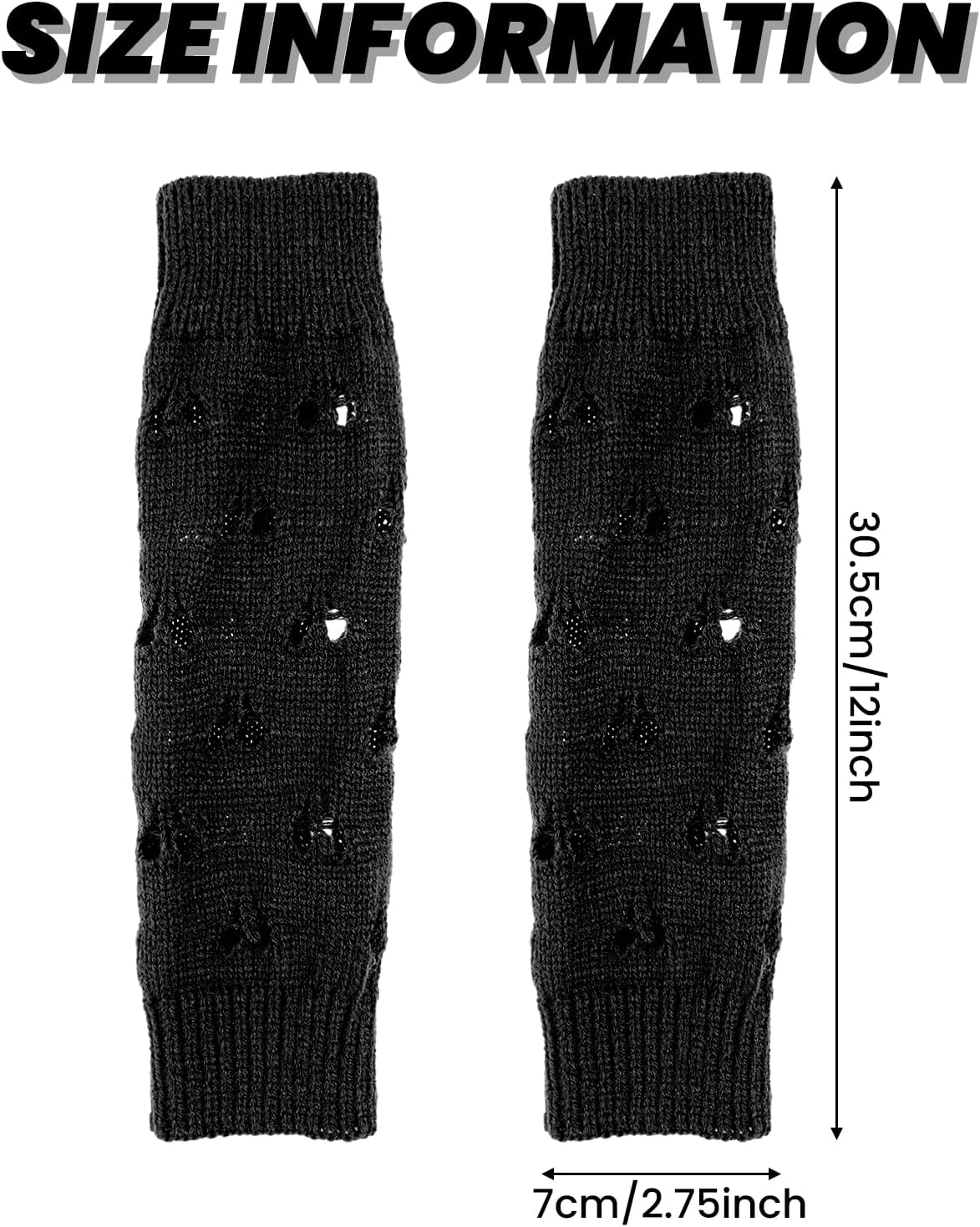 Abeillo Y2K Knit Ripped Arm Warmers for Girls Fashionable Warm 12Inch Gloves