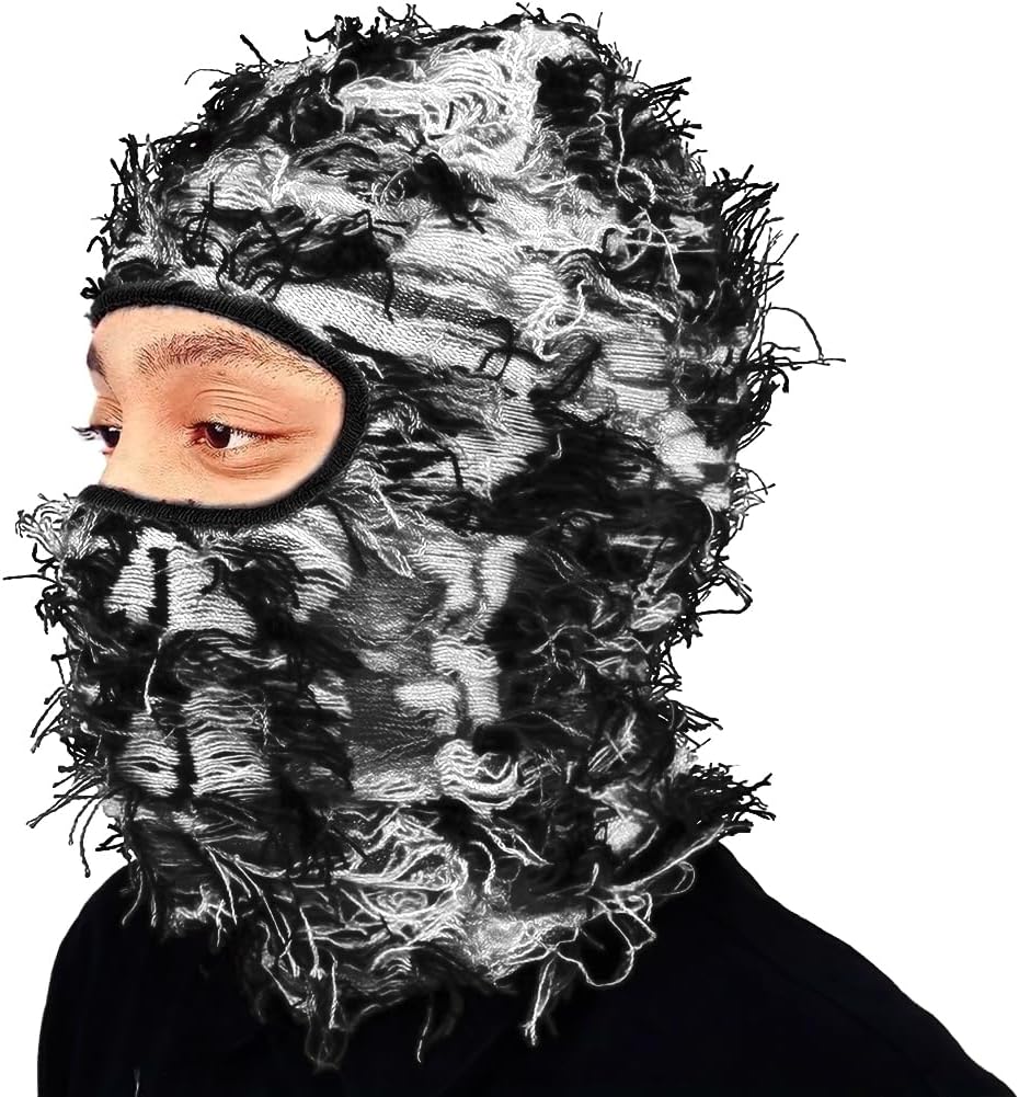 Malaxlx Distressed Balaclava Ski Mask Full Face Winter Windproof Beanie