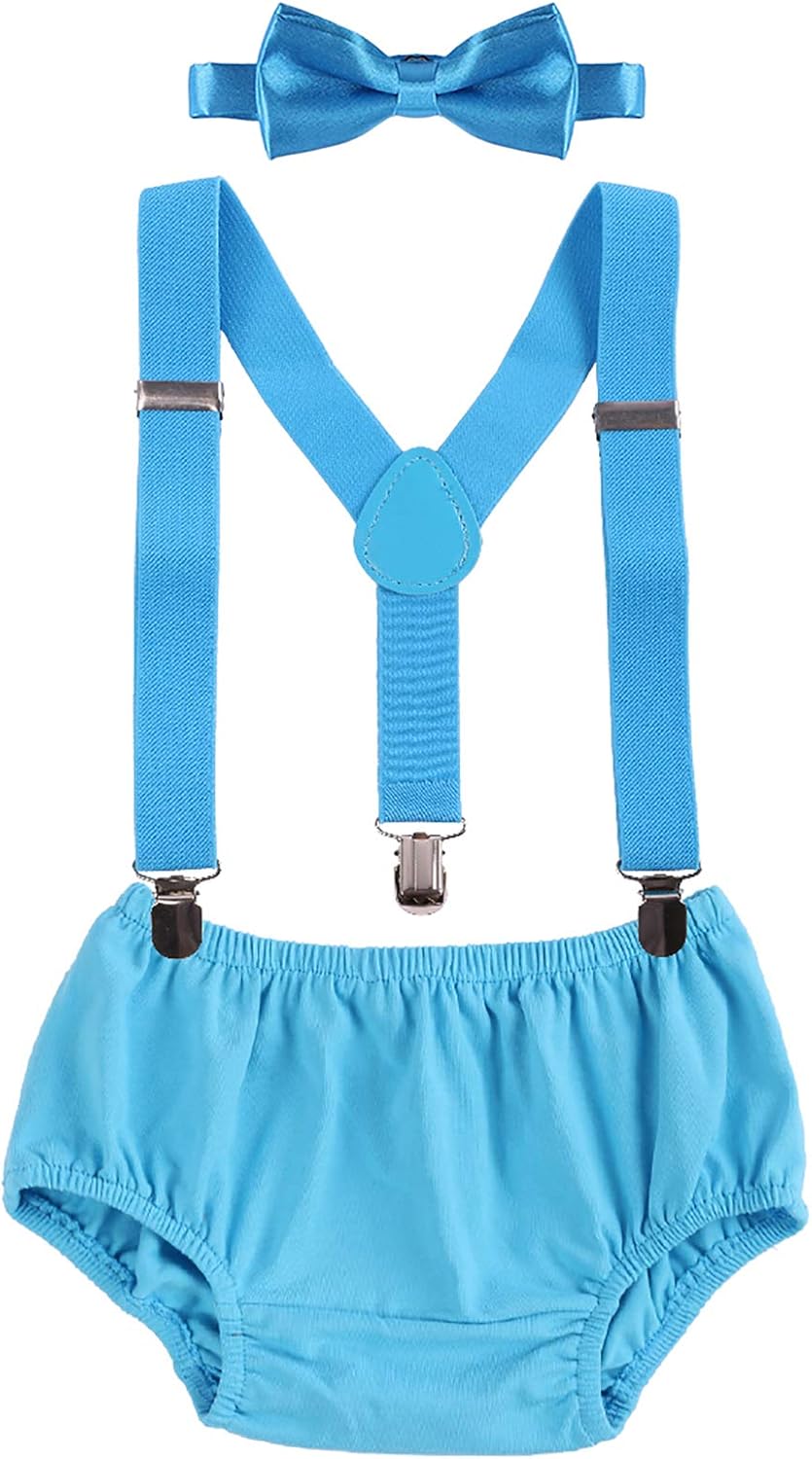 IBTOM CASTLE Baby Boys Cake Smash Outfit First Birthday Bloomers Bowtie Suspenders Set
