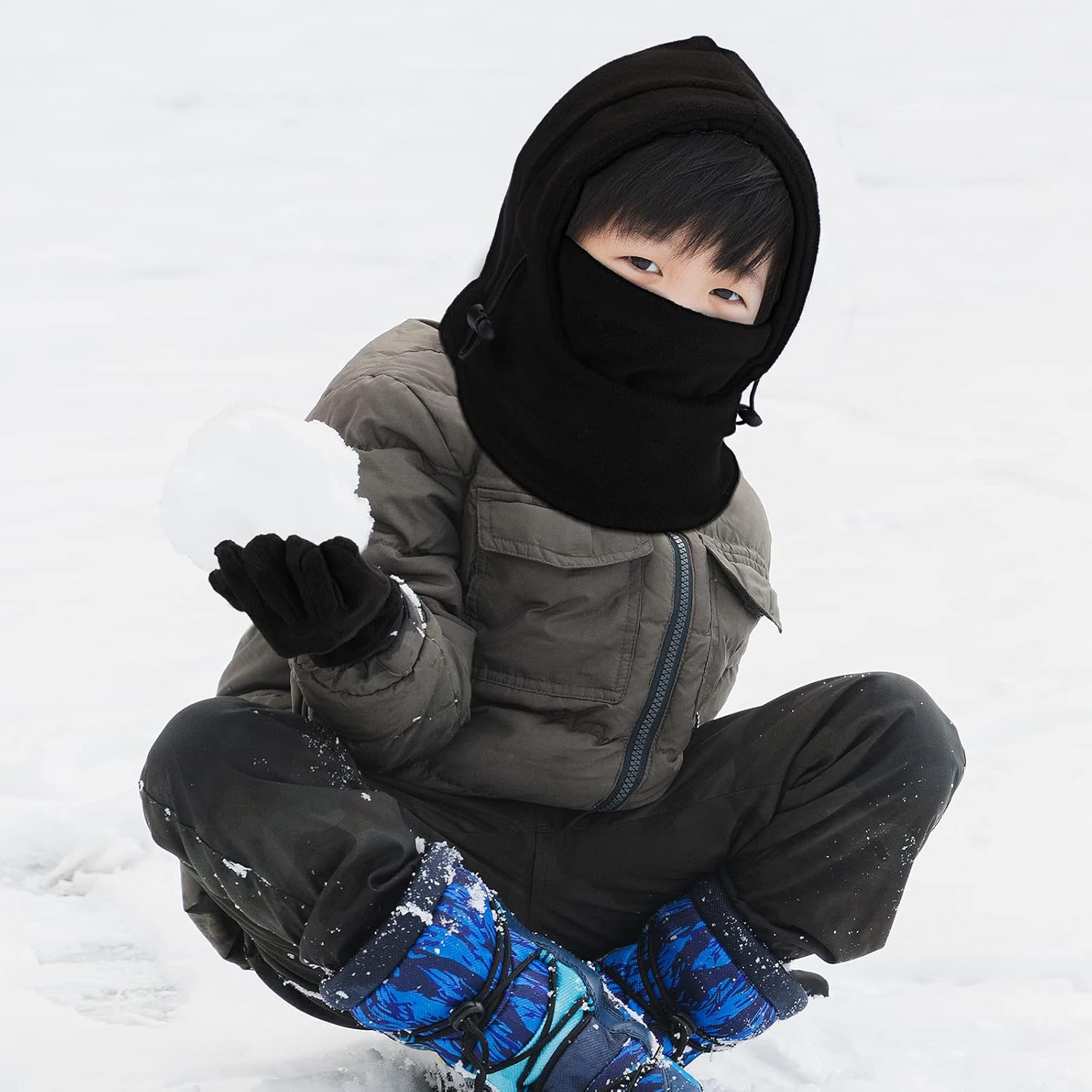 Handepo Kids Winter Gloves Set - Windproof Ski Mask for Neck Face Head
