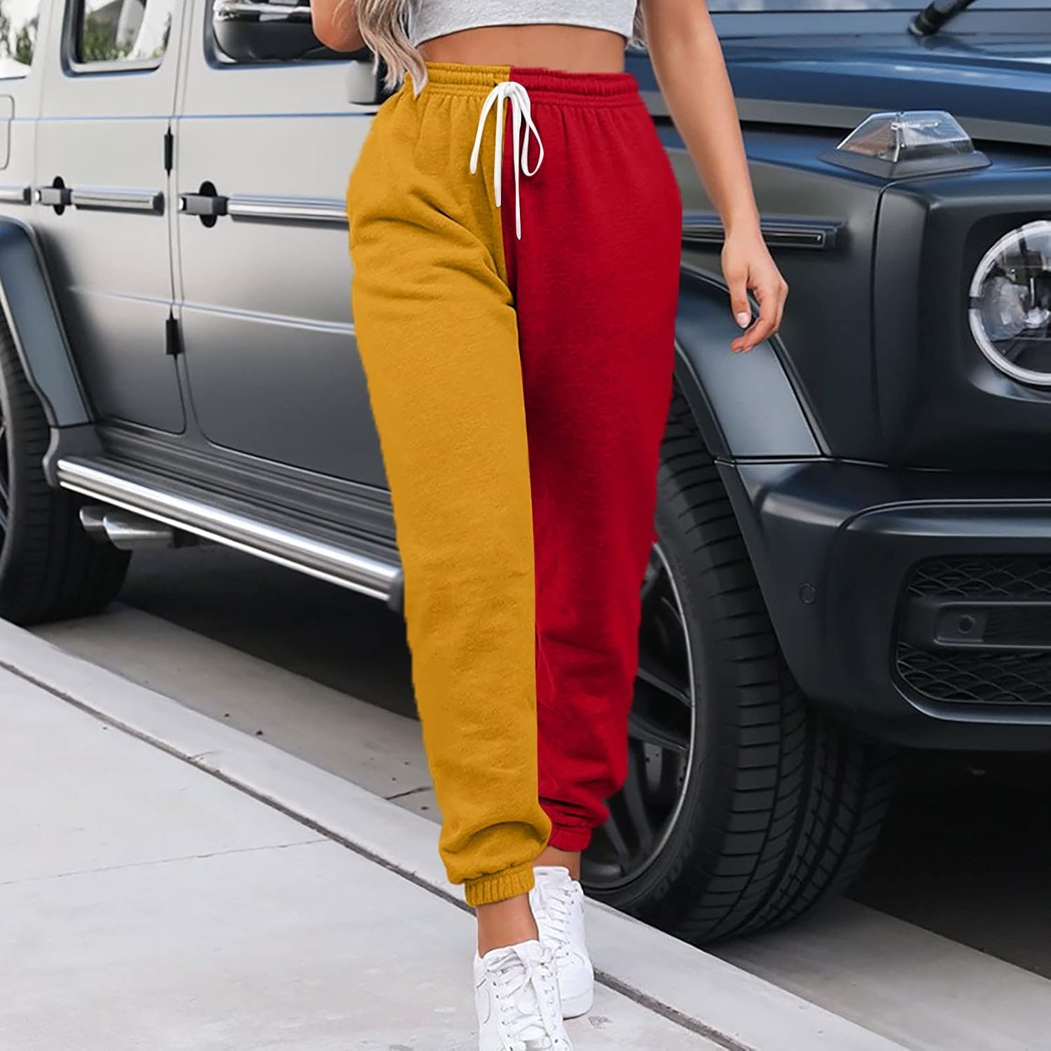 Fleece Straight Leg Sweatpants for Women - Elastic High Waisted Joggers with Pockets