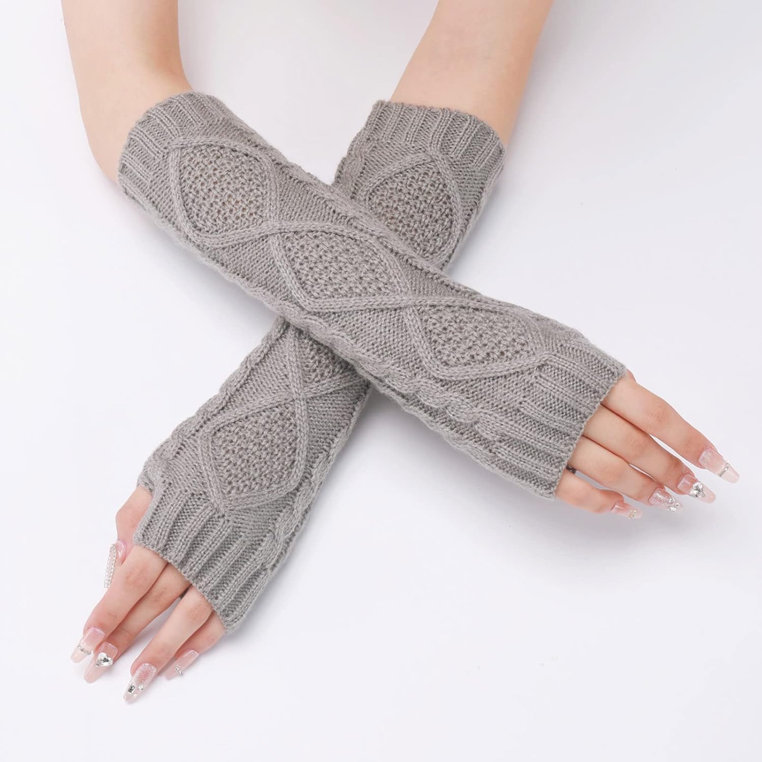 Womens Fingerless Arm Warmers with Thumb Hole Soft Cashmere