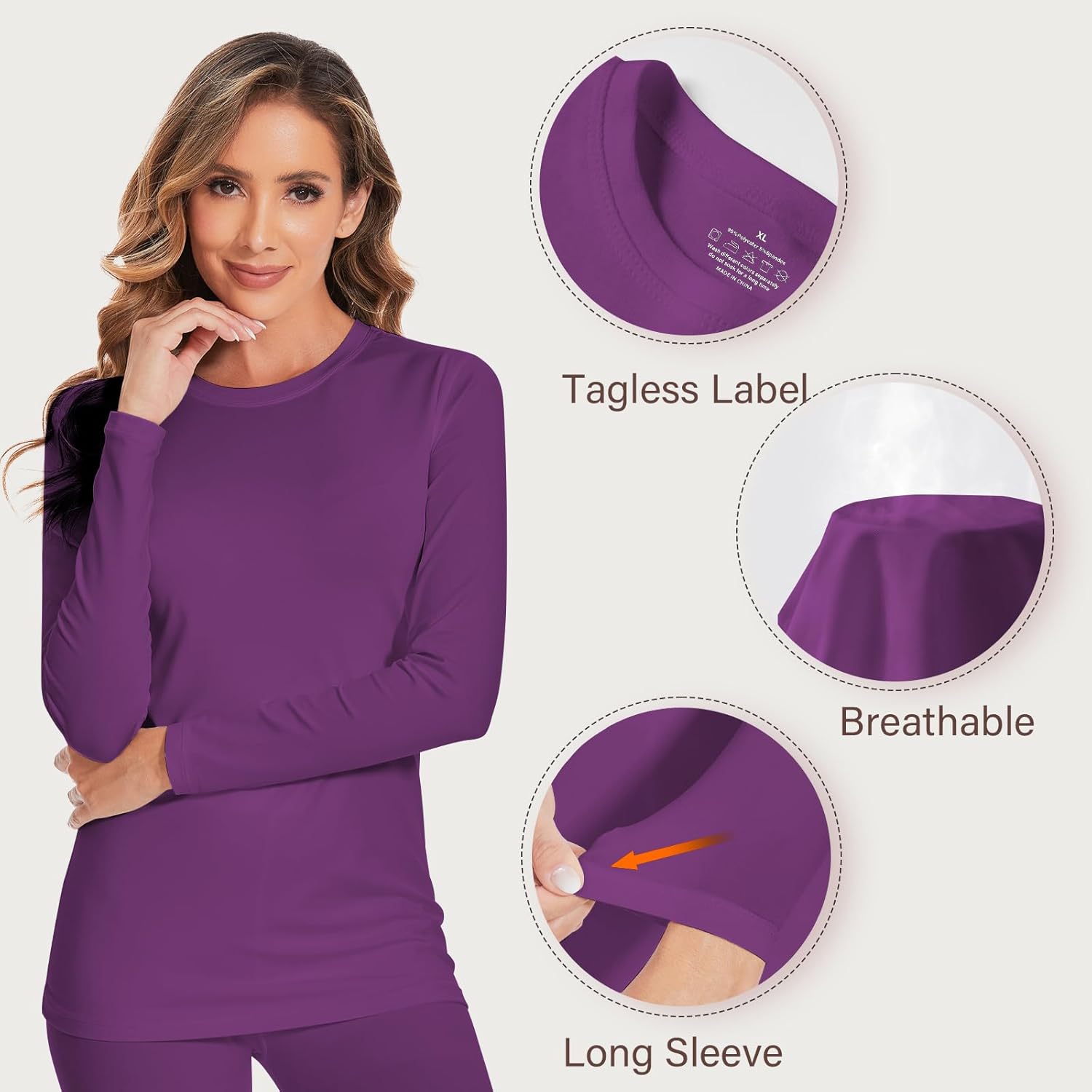 YADIFEN Women Thermal Underwear Set with Fleece Lined Long Johns Purple