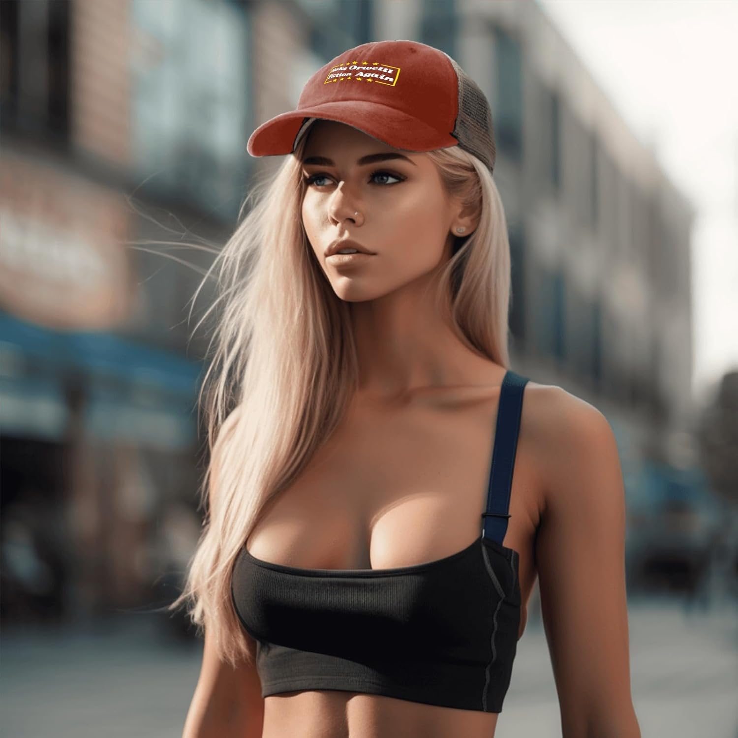 Make Orwelll fiction again Mens funny trucker hat