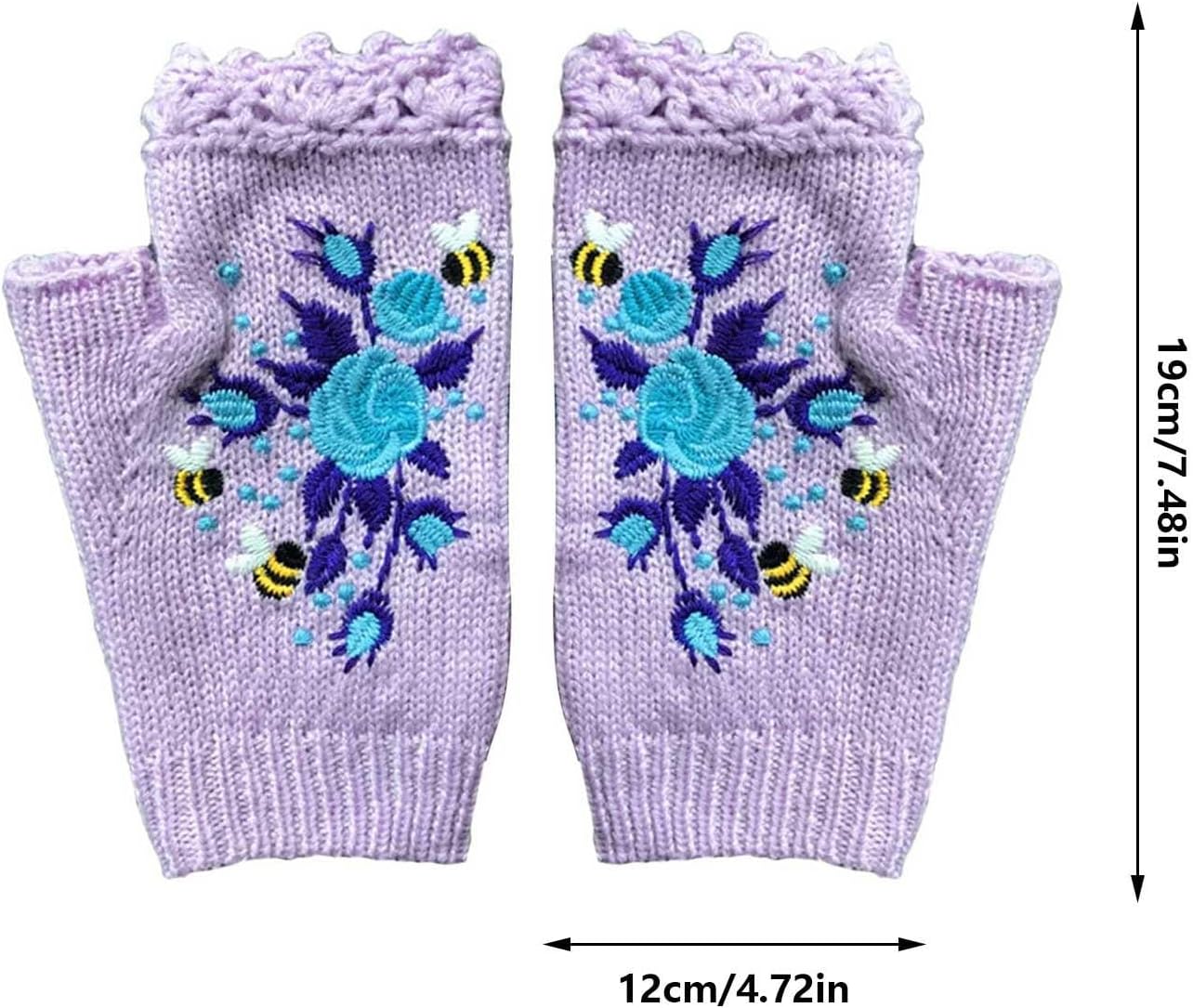 Womens Color-Block Bird Embroidered Knit WristWarmers