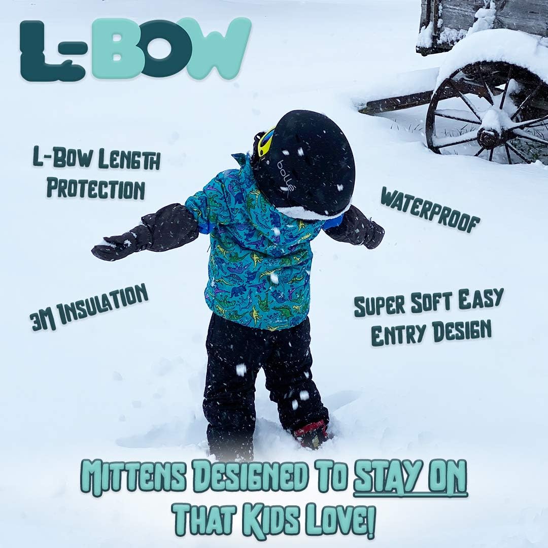L-BOW Kids Mittens Waterproof Easy Entry Stay-On