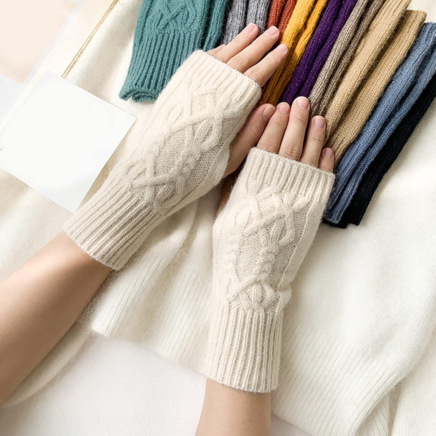 Winter Warm Arm Warmers Womens Gloves with Thumbhole Fingerless Compression