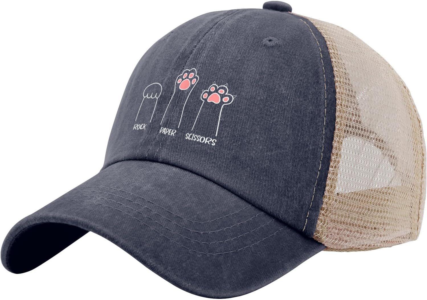 Rock Paper Scissors Cute Paw Funny Cat Baseball Hat for Women