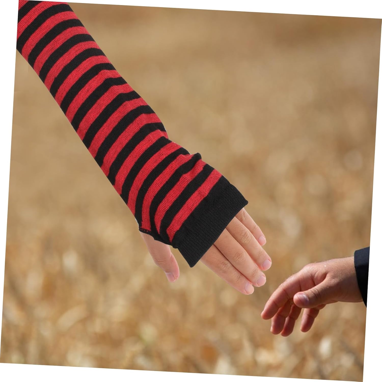 Women Fingerless Knitted Striped Arm Warmers for Winter