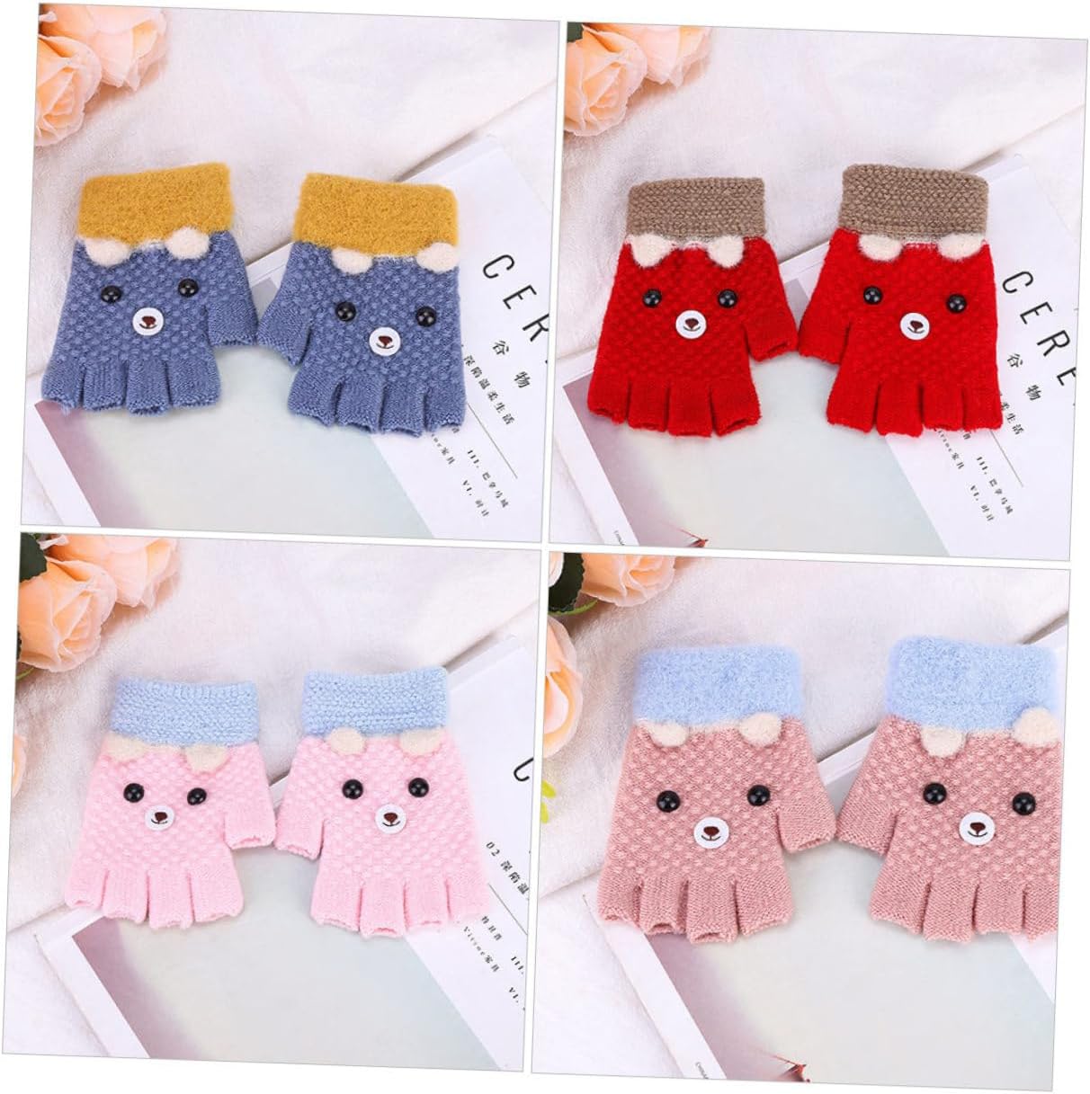 4-Piece Stretch Warm Fingerless Mitten Gloves for Boys