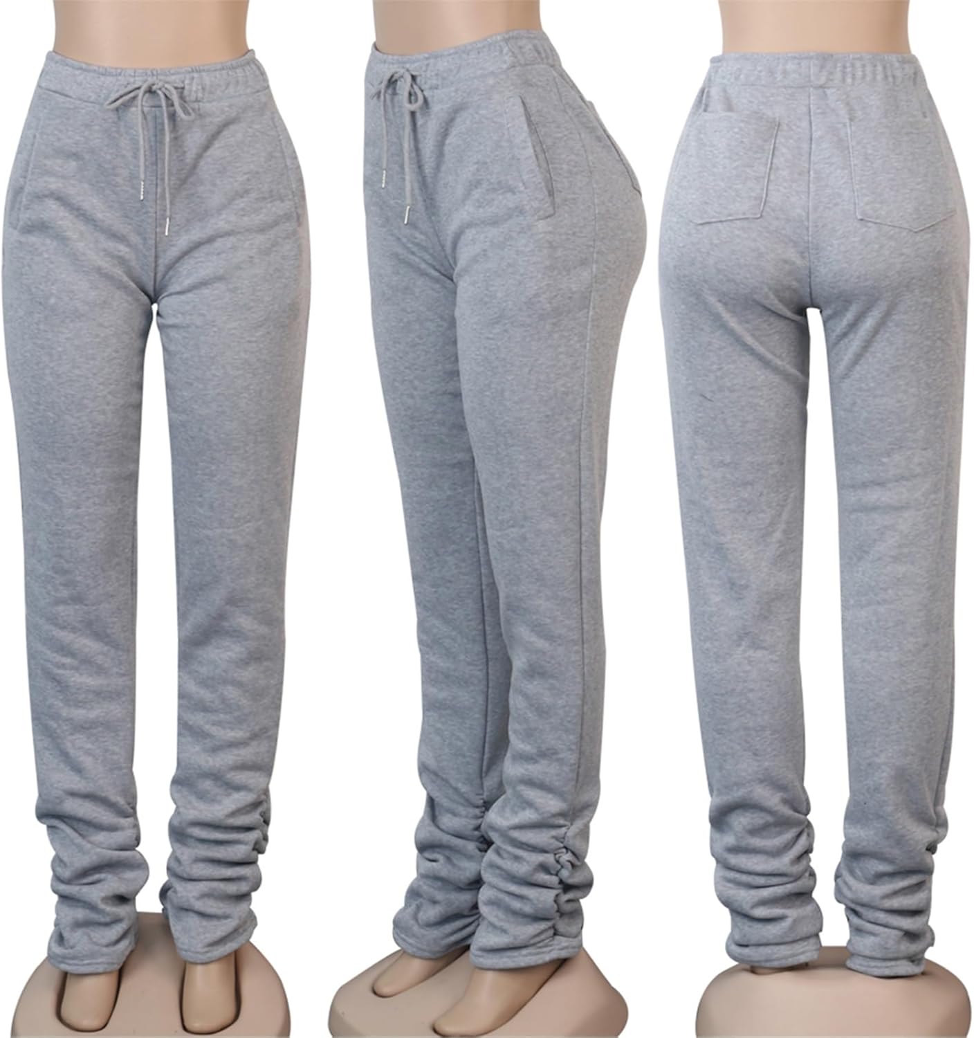 Famnbro Women Stacked SweatpantsFLEECE-LINED TARS PNG stacking pantsRUCHED BOTTOM WARM AND COMFY
